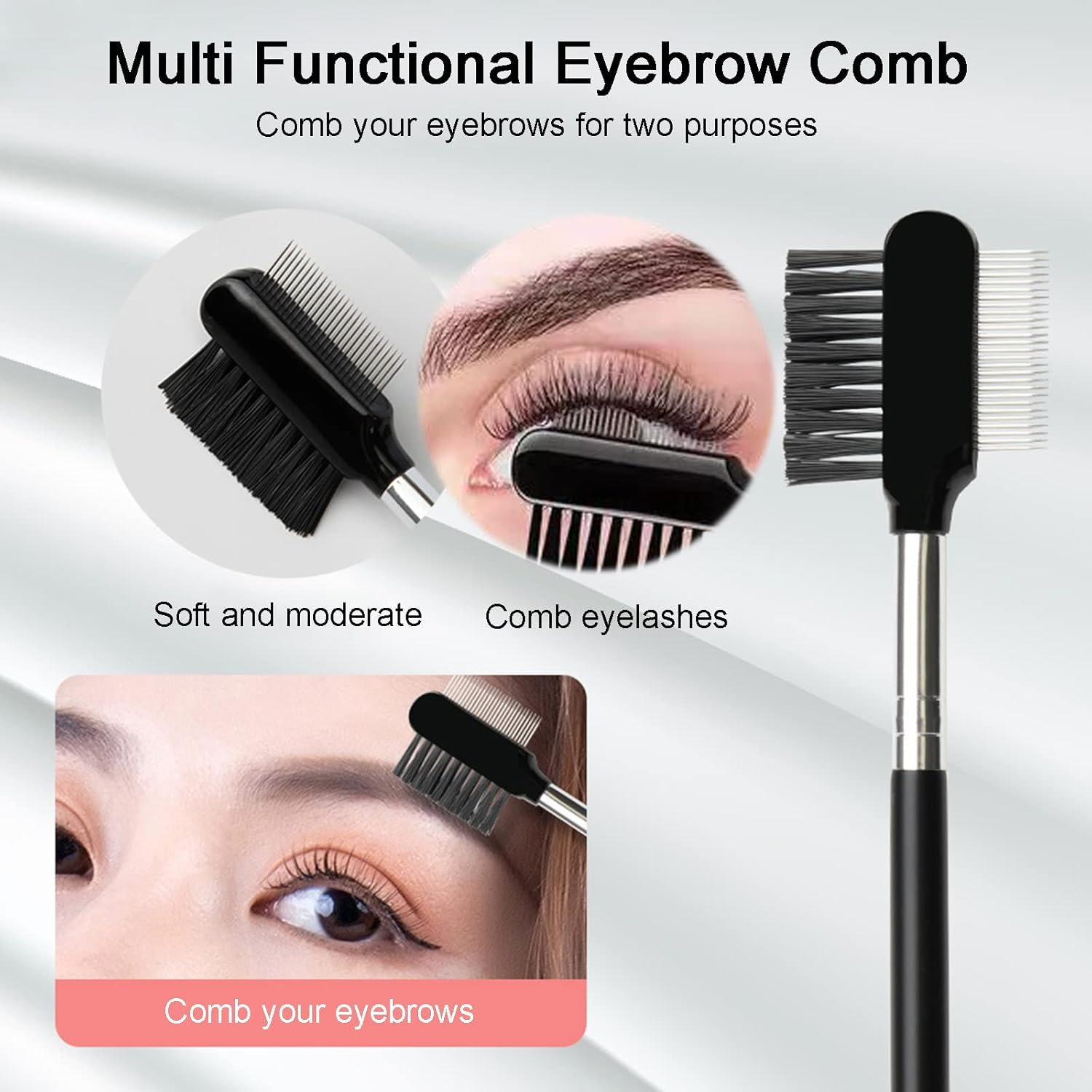 4-Piece Eyebrow Set, Eyelash Comb Eyebrow Brush, Eyebrow Comb Stainless Steel Care Brush, with Folding Eyebrow Trimmer image number 3