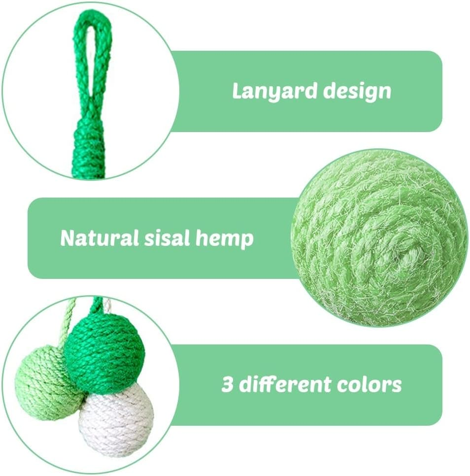 Mioyoow Cat Hanging Toy, Healthy Safe Sisal Teaser Ball Hanging Interactive Cat Exercise Toy with Sound for Kittens Puppies Small Rabbits Squirrel Hamster image number 2