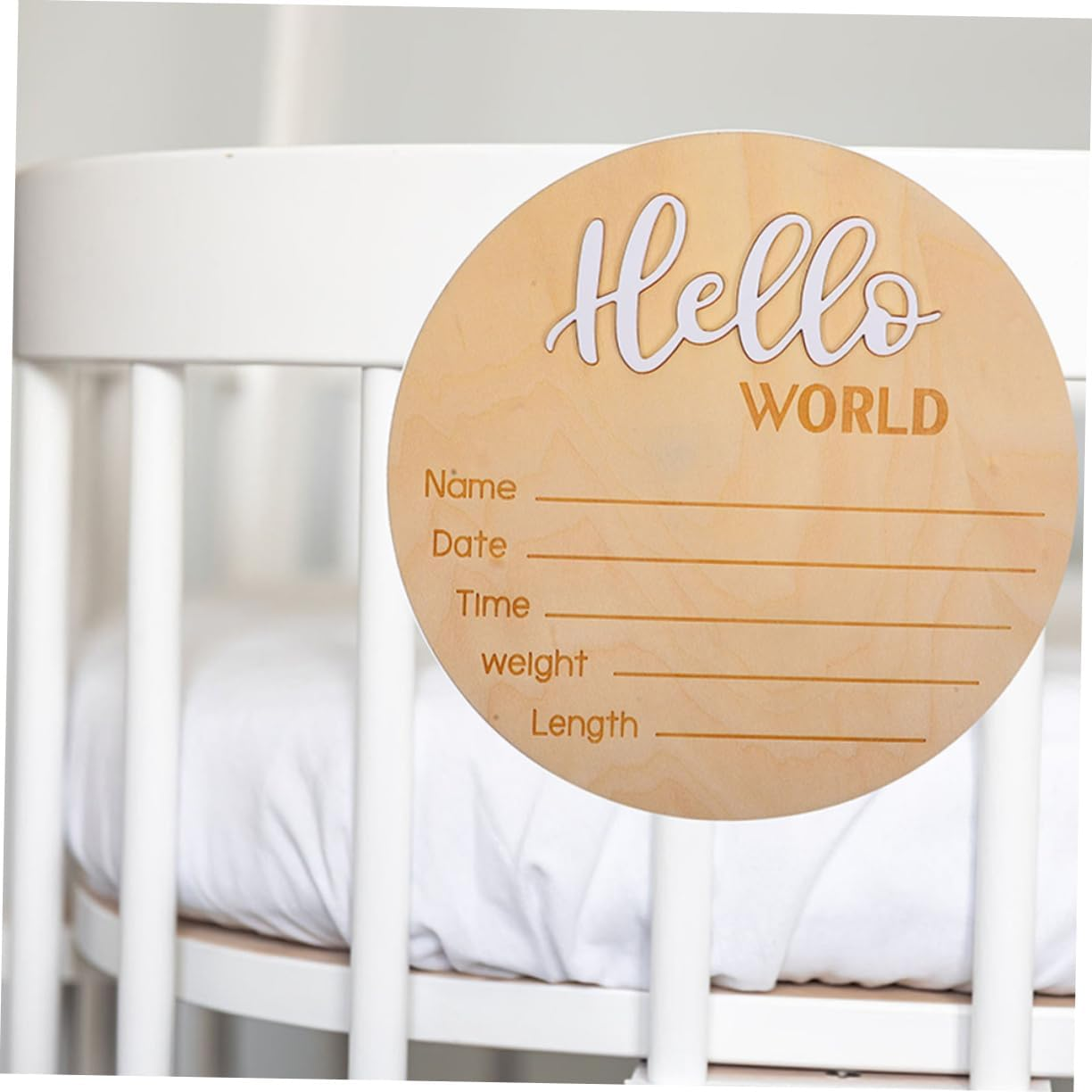 2 Pcs Wooden Baby Announcement Sign Newborn Name round Birth Announcement Sign for Hospital Photo Prop Welcome Newborn image number 2