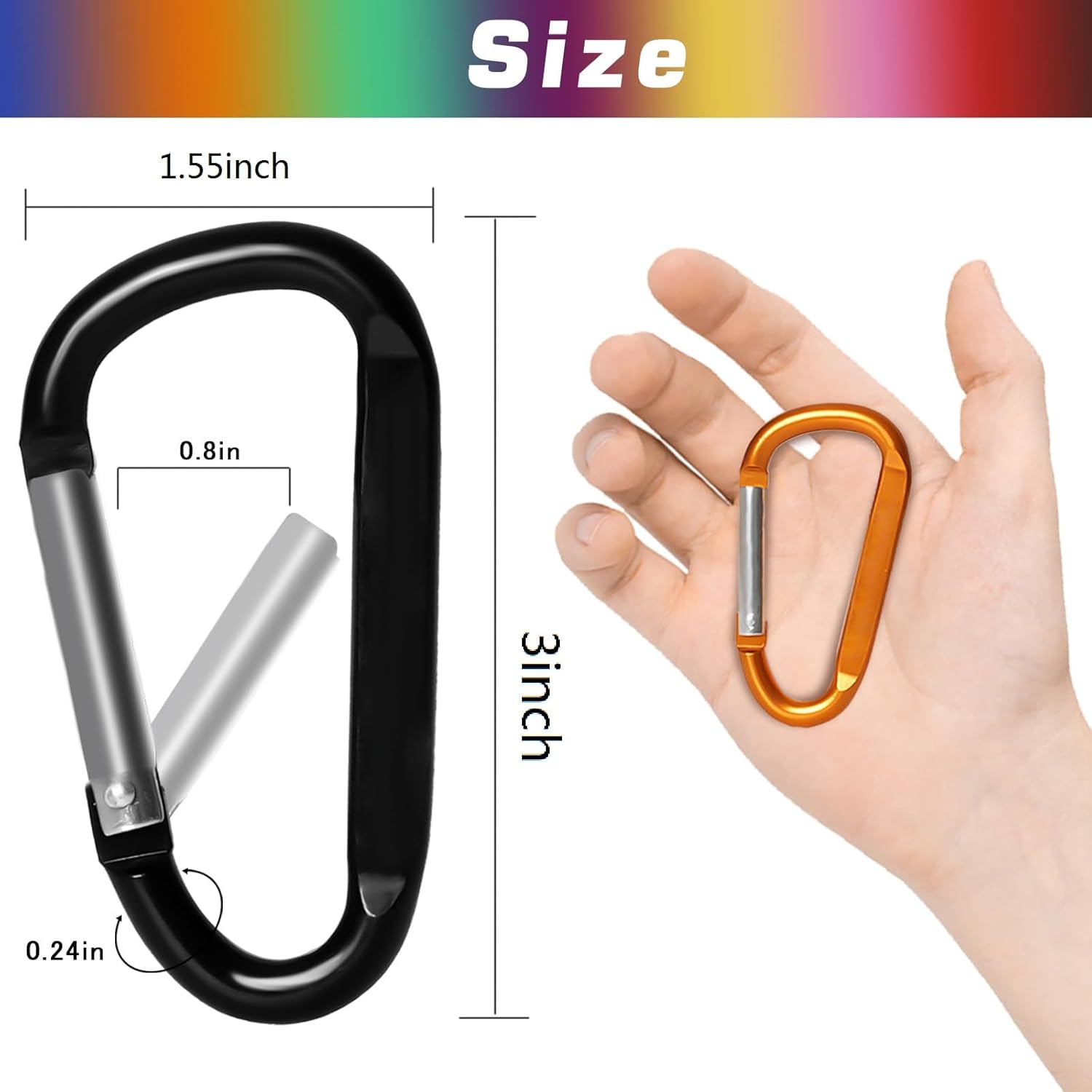12PCS Carabiner Keychain Clip - 3" Aluminum Carabeaner Key Clip,D Ring Shape Caribeener Hook Buckle,Spring Snap Key Chain Clips