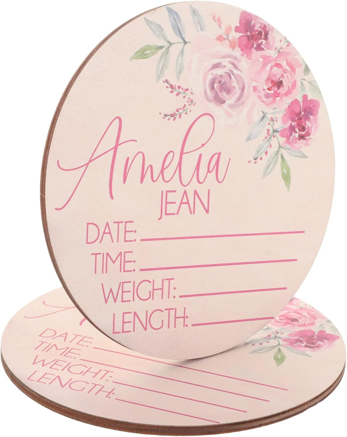 2Pcs Newborn Name Announcement Sign Wooden Birth Announcement Plaque for Nursery Decor Baby Name Sign Welcome Baby image number 3