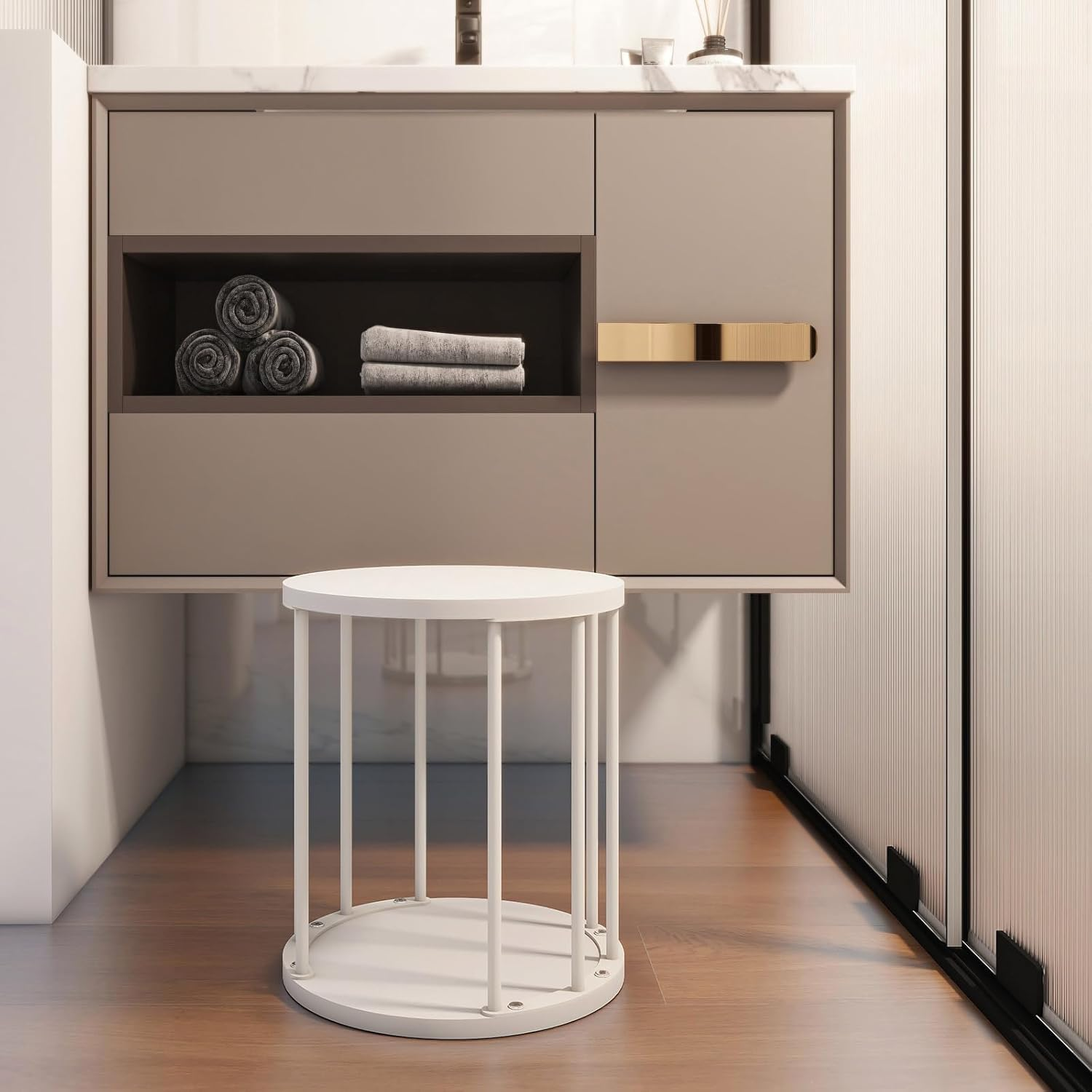 HDANI Small round Wooden Step Stool for Kids Adults, 300Lbs Load Capacity Garden Stool, Non-Slip Small Stool for Plant Stand, Kitchen, Bathroom and Bedroom, White