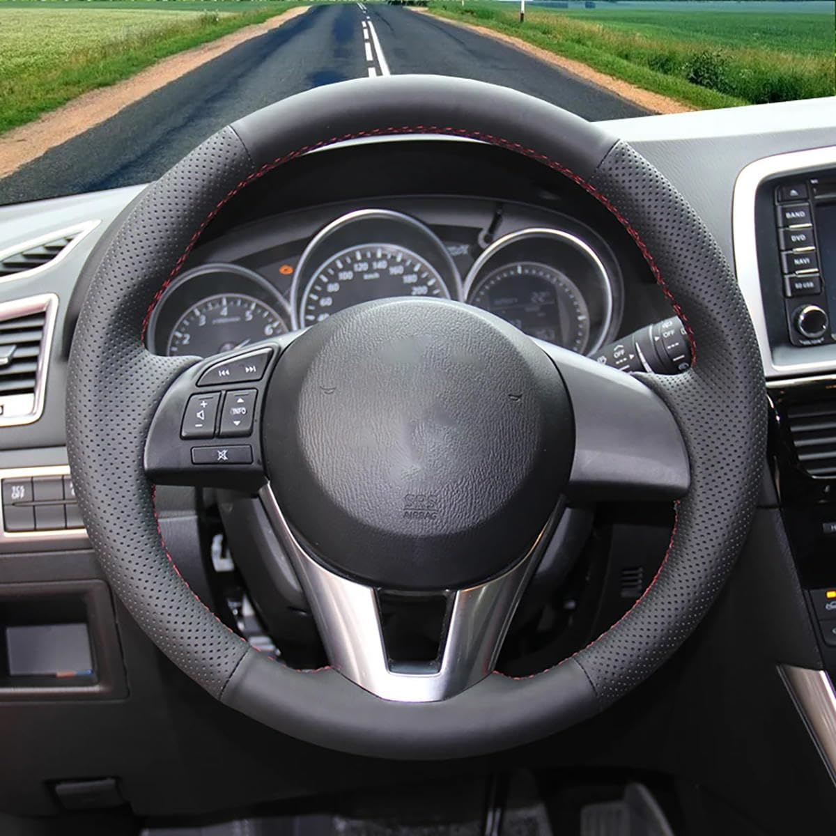 Fit for Mazda CX-5 (KE) 2012-2017,Stitch Steering Wheel Cover,Car Wheel Cover Black,Steering Wheel Leather Wrap,Car Accessories - Black Thread image number 4