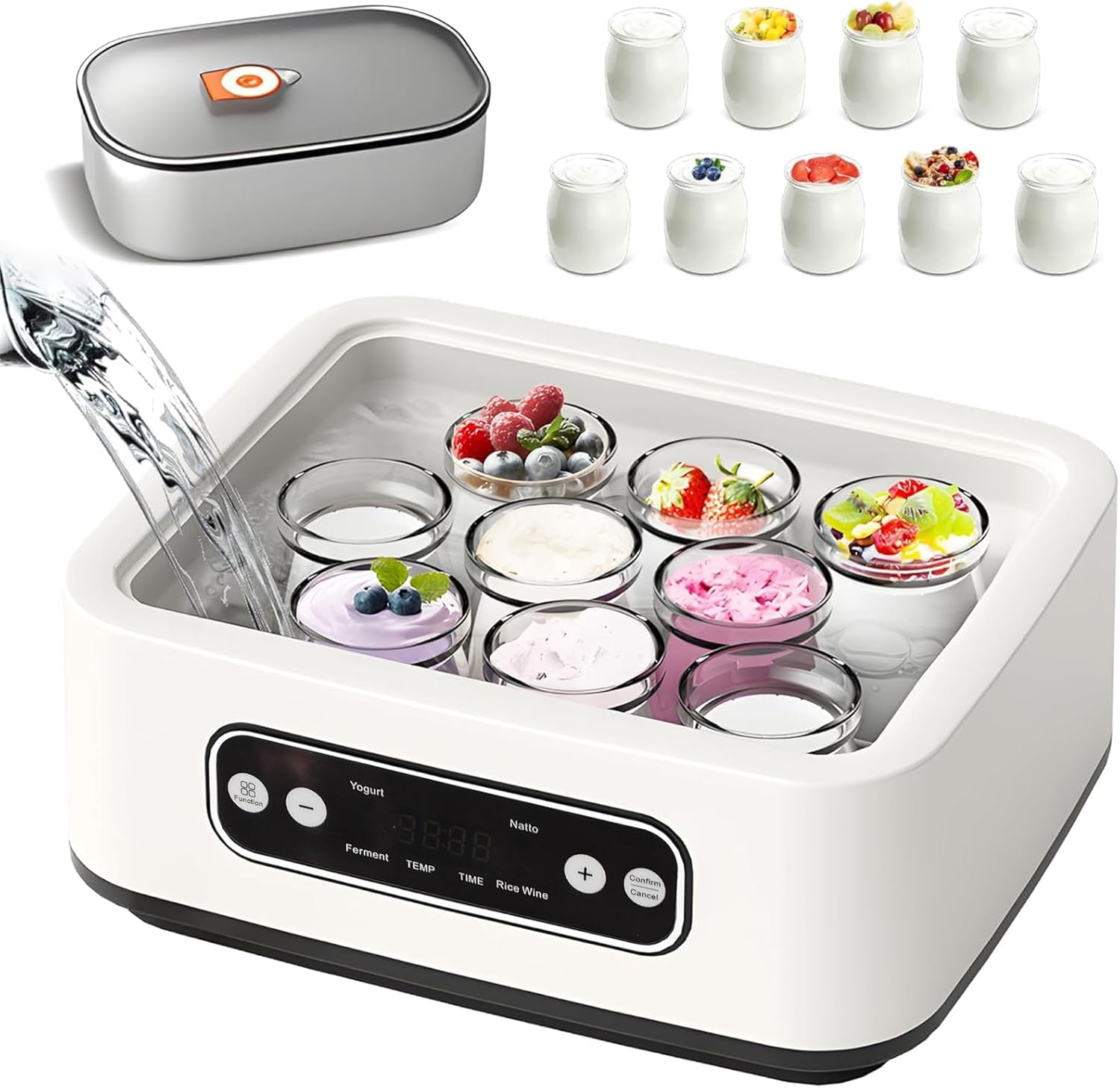 Peiqi Yoghurt Maker, Fully Automatic Yogurt Machine with Temp/Time Control, Fermented Curd Maker with Natto/Rice Wine Function (5 Glass Jars)