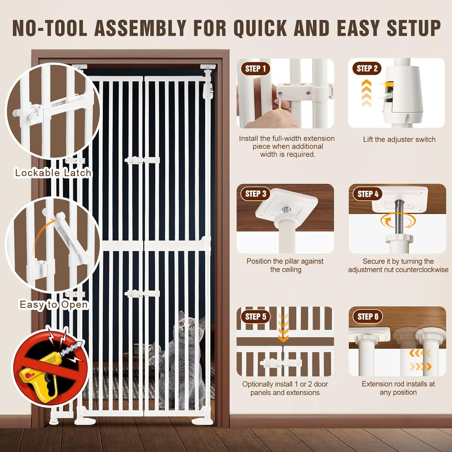 Pet Scene 185CM Tall Retractable Safety Gate Pet Dog Cat Extra Tall with 3-Position Width Adjustment Pet Fence Enclosure Guard Security Barrier Fencing for Stairs Doorway Kitchen image number 3