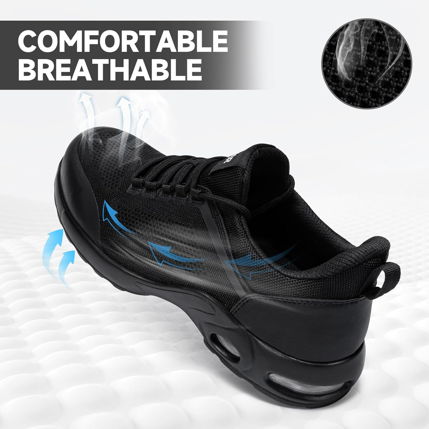 LARNMERN Air Cushion Steel Toe Shoes for Men Wide Women Lightweight Puncture Proof Work Safety Sneakers Breathable Slip Resistant Tennis Shoe image number 2