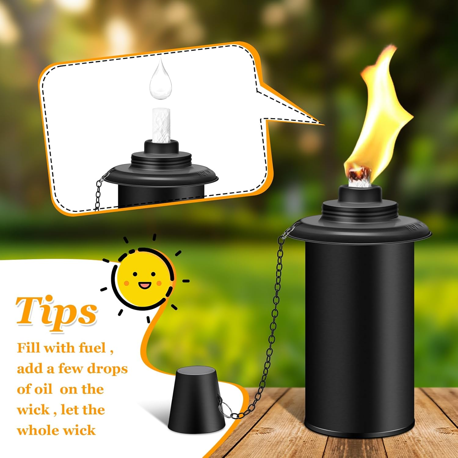 Fan-Torches 4 Pack Torch Canisters,16Oz Replacement Torch Refillable Canisters with Wicks,Caps, Outdoor Citronella Fuel Torch Canister for Luau Party, DIY Garden Decor. image number 2