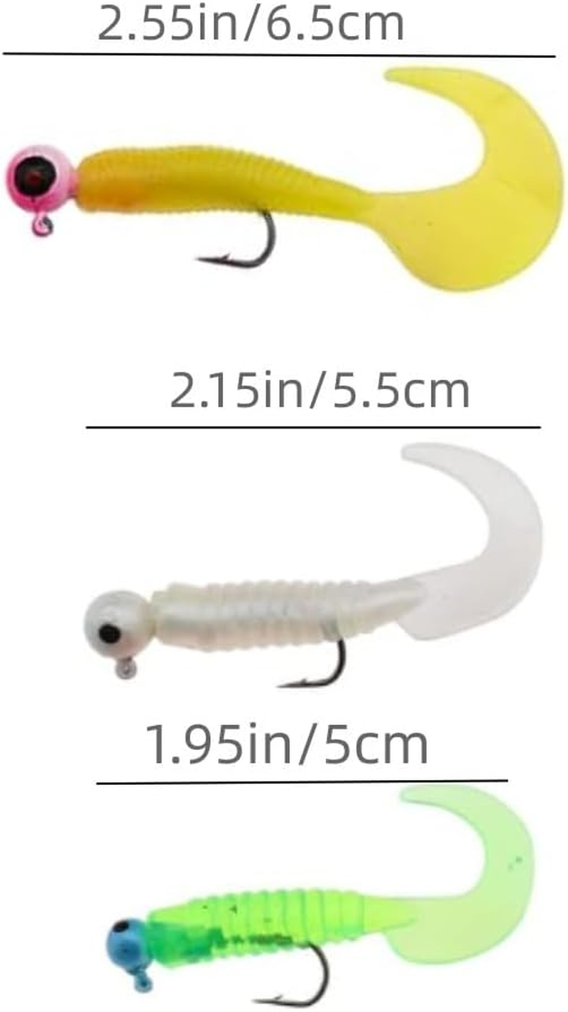 17Pcs Soft Fishing Lures Grub Worm Soft Fishing Baits with Jig Head Hooks Artificial Lures Fishing Supplies for Catfish Perch Pike image number 2
