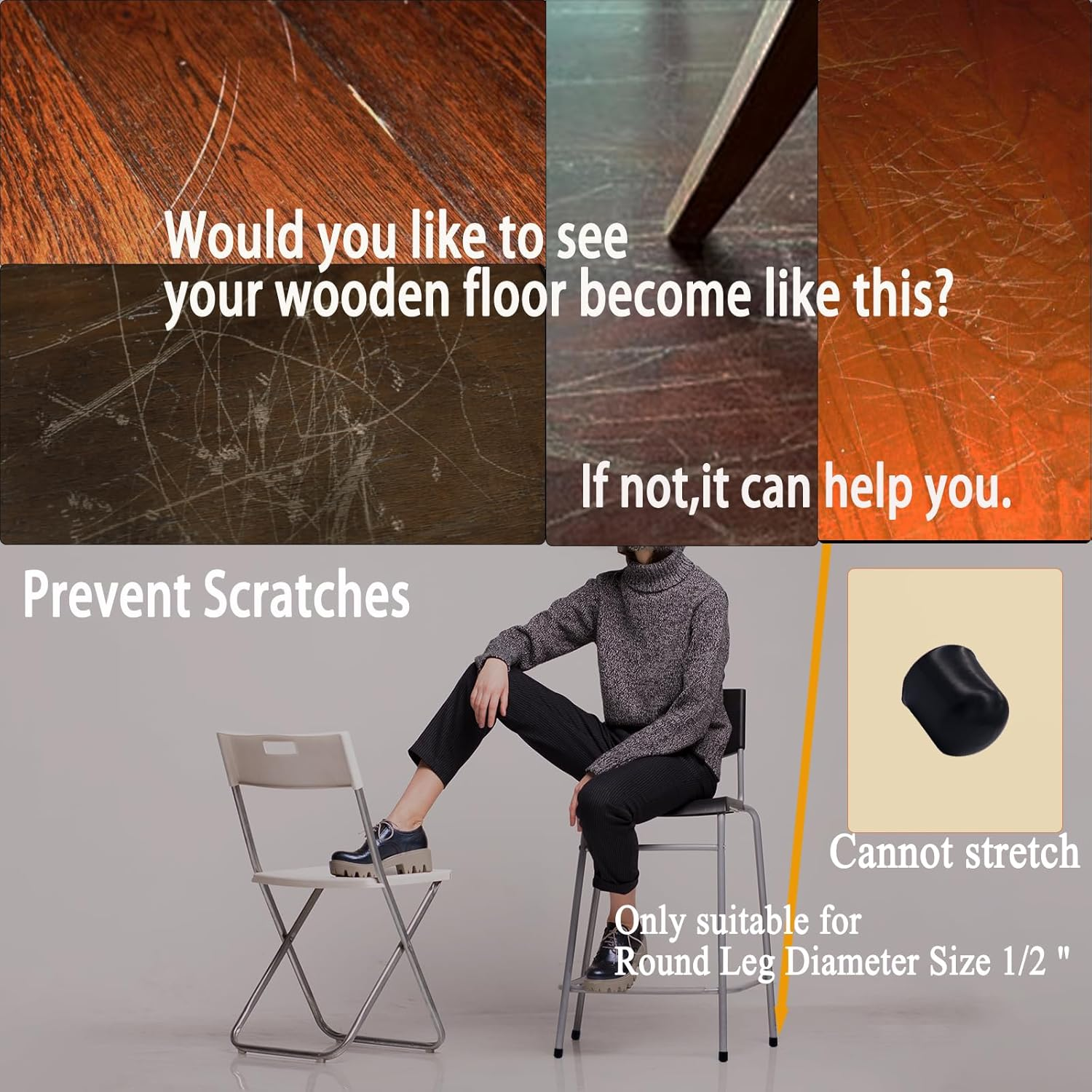 Simpracon round Leg Diameter 1/2&rdquo; Extra Small Chair Leg Floor Protectors Non-Slip Chair Leg Caps Bottom Ultra Small Furniture Feet Covers for Hardwood Floors Prevent Scratches,24 PCS image number 6