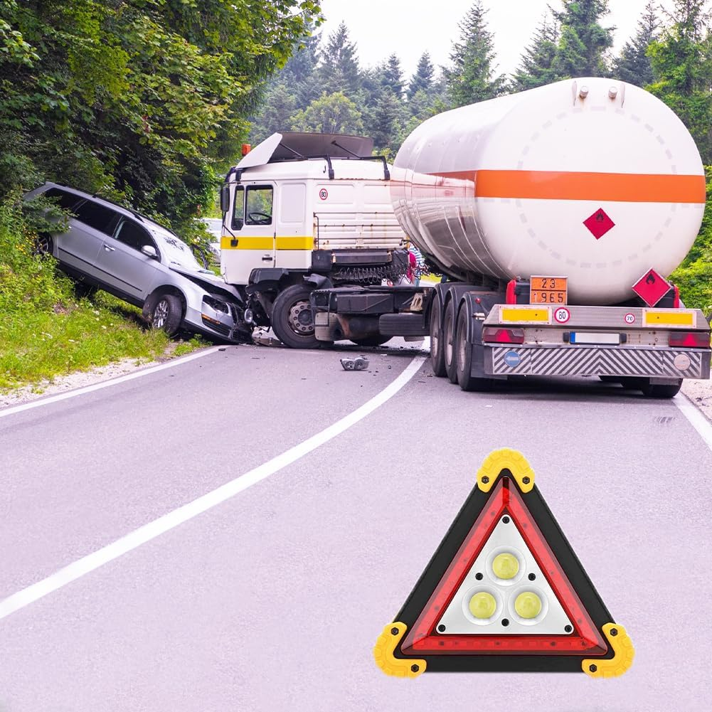 Lwuey Multifunctional Emergency Triangle Warning Light for Vehicles, Triangular LED Safety Flashing Sign Roadside Reflective Triangles Lamp Accident for Outdoor Camping Car Repairing Job Site Lighting image number 2