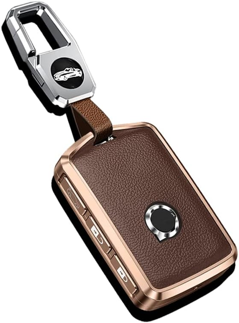 HIBEYO Alloy Leather Texture Car Key Fob Cover with Keychain Fits for Volvo XC90 XC60 XC40 S60 S90 V60 Polestar 1 T5 Car Key Case Cover Jacket Smart Remote Car Key Holder Key Shell 3 Button Blue