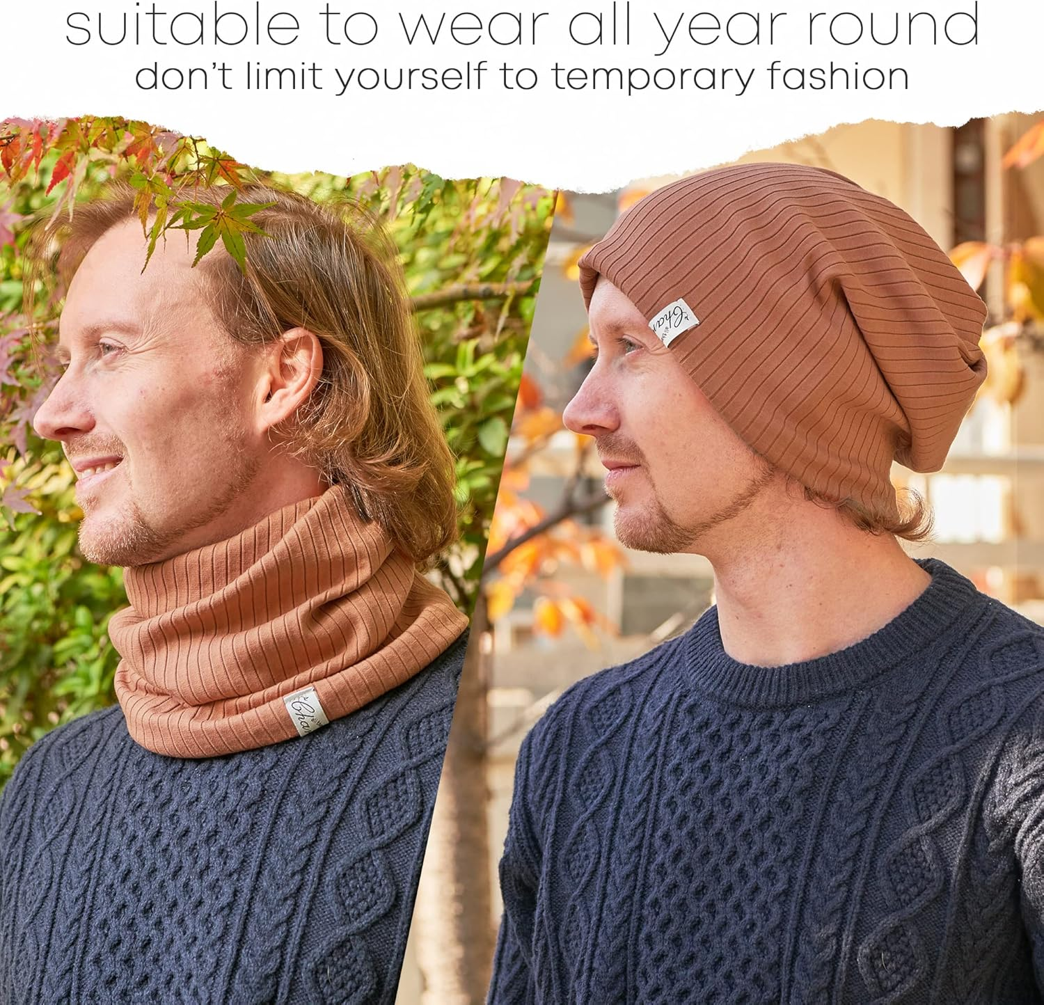 CHARM Mens Summer Beanie Headband - Slouchy Hat Womens Cap Neck Gaiter Head Band - Terracotta image number 2