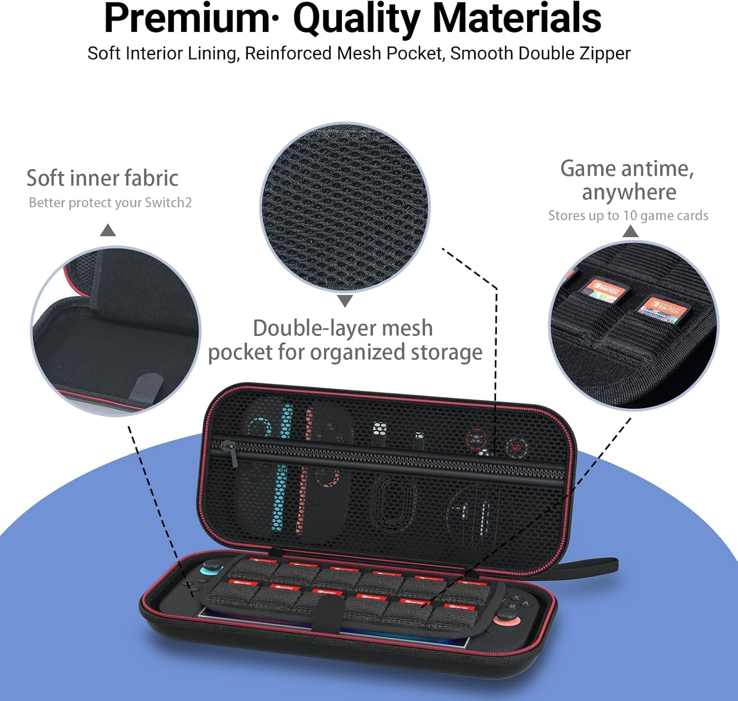 Carry Case for Nintendo Switch 2, Switch 2 Case with 12 Game Card Slots, Waterproof and Shockproof Storage Bag for Switch 2, Must-Have Switch 2 Accessories Kit 2025 image number 3