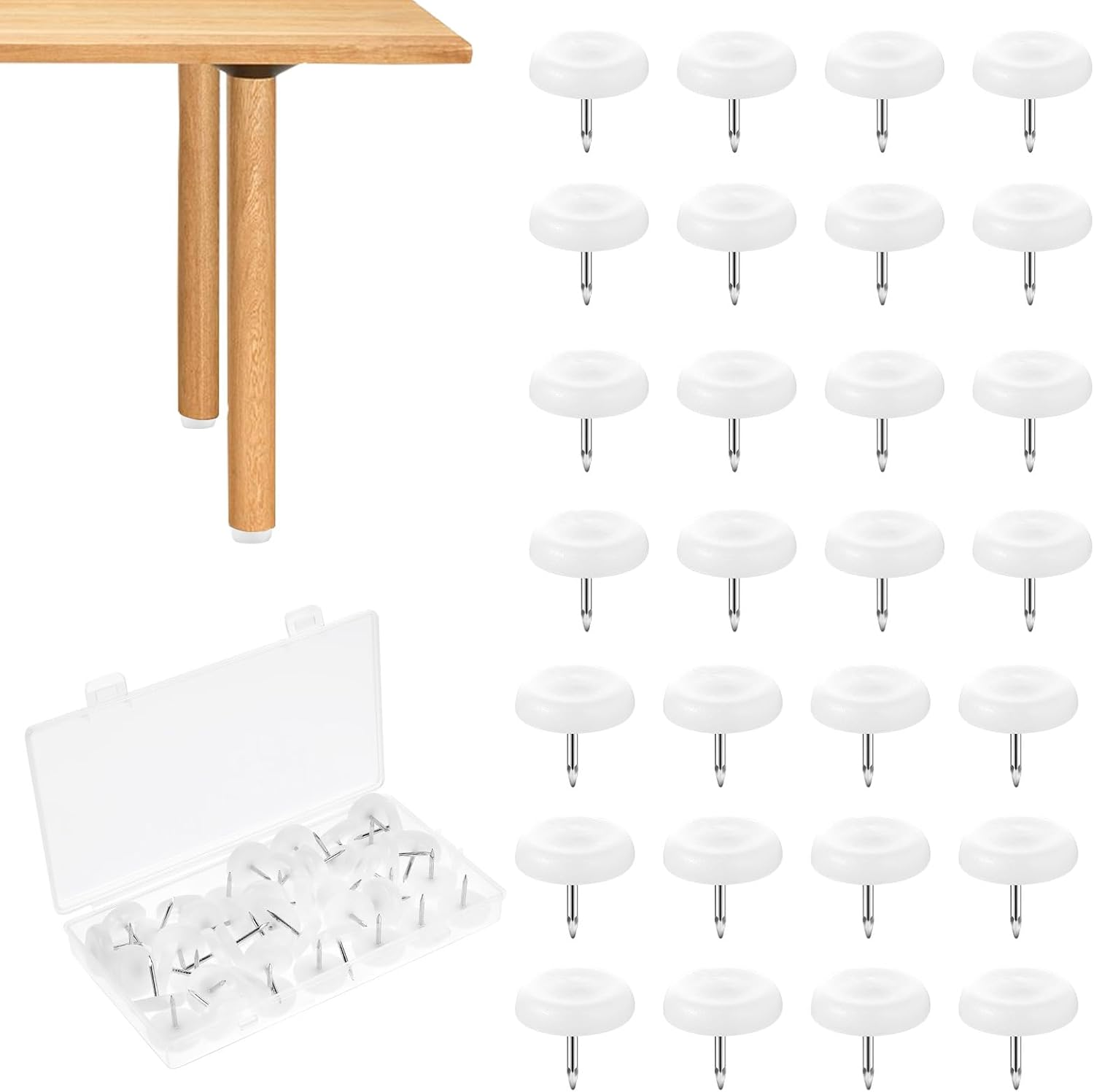 Pack of 50 Plastic Chair Gliders, 20 Mm, Floor Gliders, Furniture Gliders, Plastic Gliders, Floor Protection, Felt Gliders, Table Gliders with Nail for Furniture, Chair and Table Legs, White image number 2