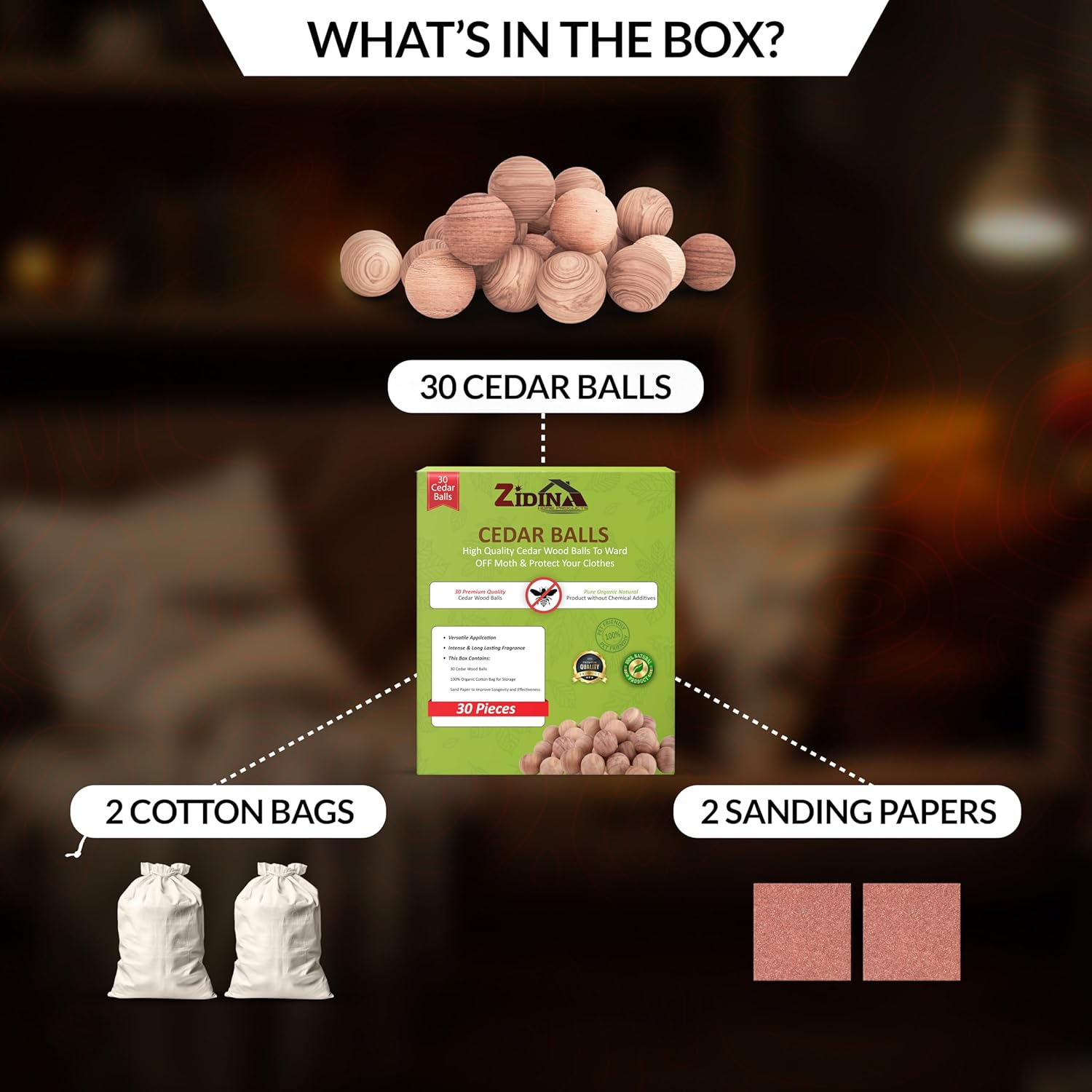 Moth Balls 30 Pack &ndash; 100% Natural Cedar Balls, Chemical-Free Cedarwood Moth Repellent for Wardrobes and Drawers | Long-Lasting Moth Balls for Clothes Storage, Drawers & Closets image number 1