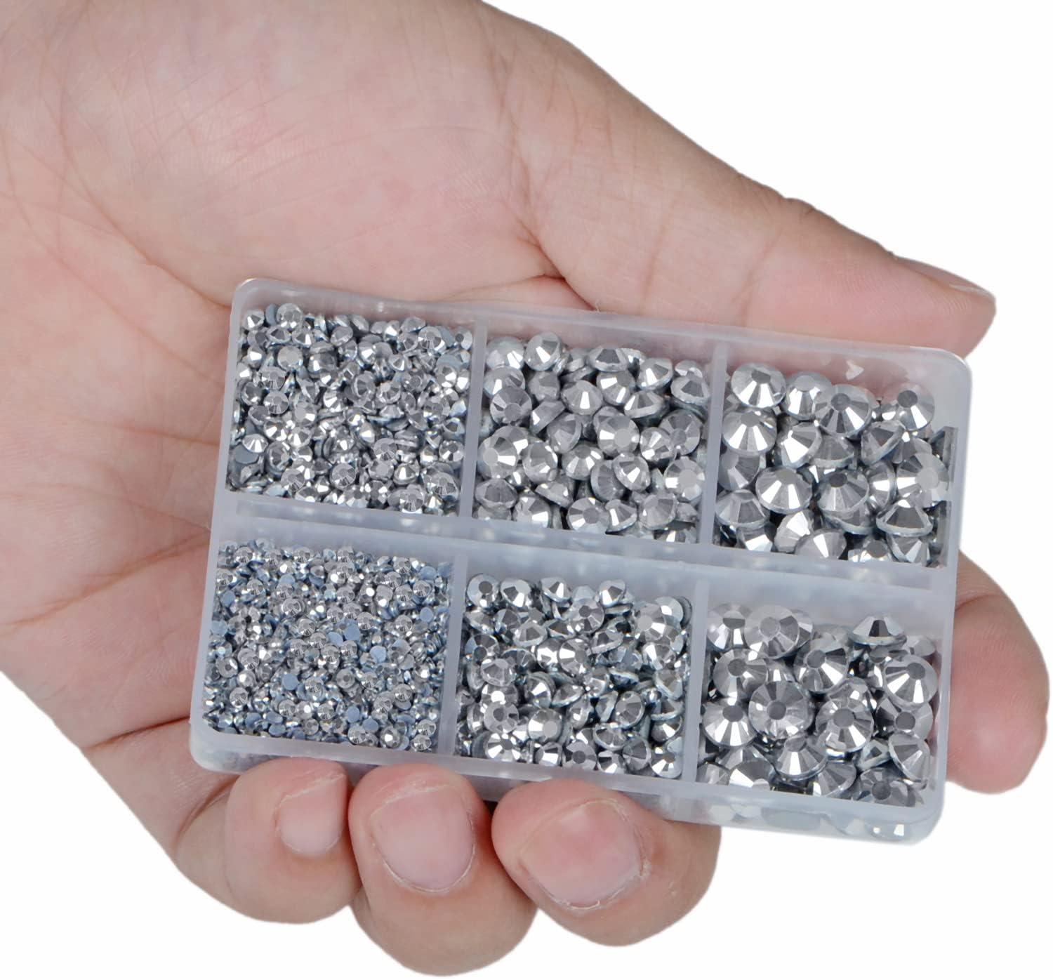 Lpbeads 6400 Pieces Metallic Rose Gold and Metallic Silver Hotfix Rhinestones Flat Back 5 Mixed Sizes Crystal round Glass Gems with Tweezers and Picking Rhinestones Pen - Aquamarine Ab image number 5