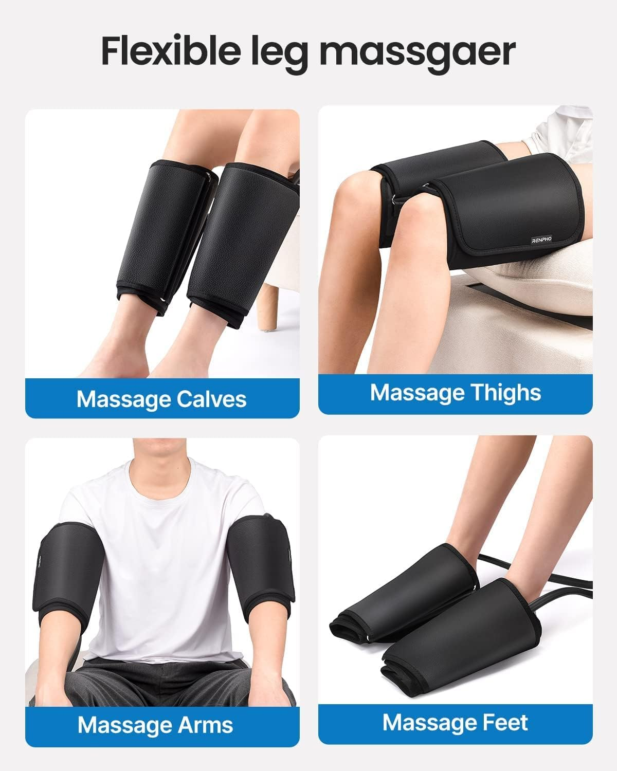 RENPHO Leg Massager with Heat for Father Mother, Air Compression Calf Massager Boost Blood Circulation and Relieve Muscle Stiffness image number 3