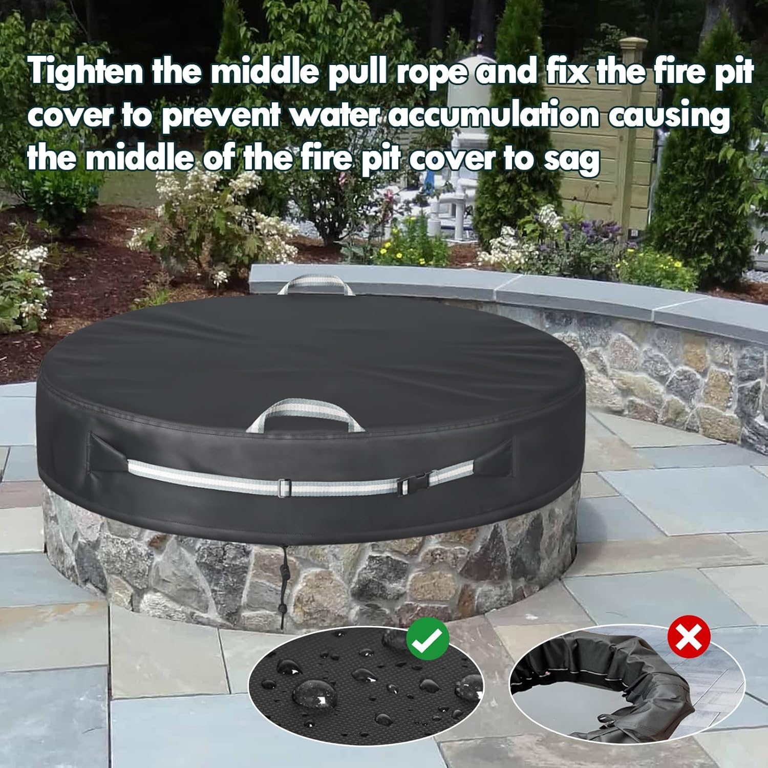 SUNICO round Built in Stone Fire Pit Cover for in Ground Firepit, Outdoor Tabletop Fire Pit Cover with Adjustable Buckle, Heavy Duty Waterproof Built in Stone Firepits Cover for 28-32 Inch Fire Pit image number 1