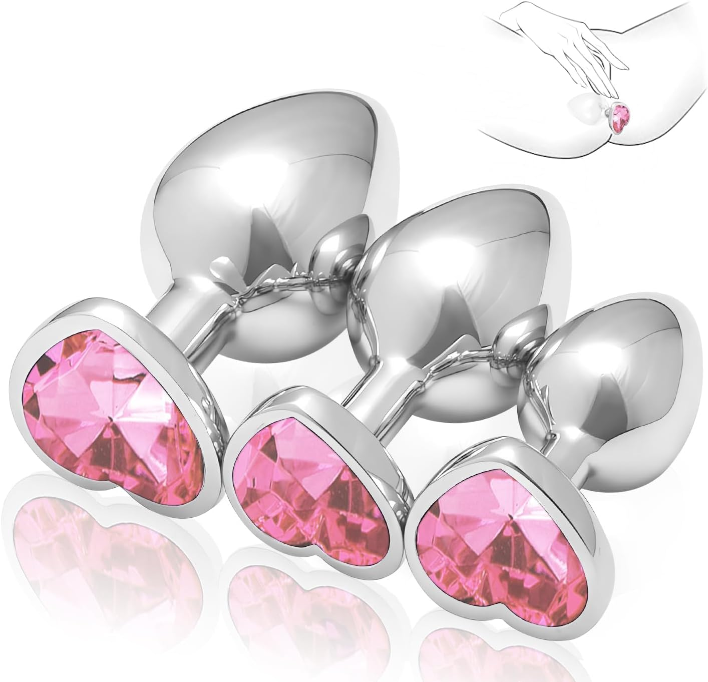 3Pcs Stainless Steel Toys Plug，Kit Portable Plug Butt for Women Trainer Kit Anales，Adult Toys Relaxing Toys Tool for Men Women Sunglasses(Pink)-V1-V2 image number 3