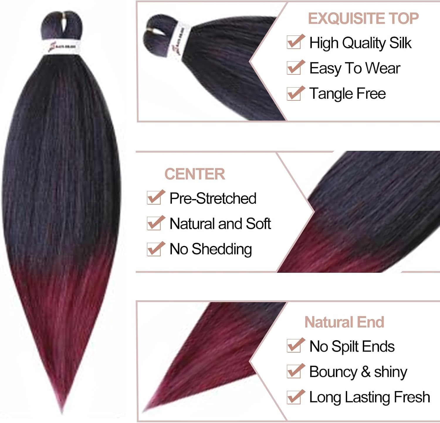 DT CHERYL Pre-Stretched Braiding Hair 26 Inch 6 Packs/Lot Easy Braid Professional Synthetic Fibre Hot Water Setting Professional Soft Yaki Texture Crochet Braids Extension T1B/900 image number 6