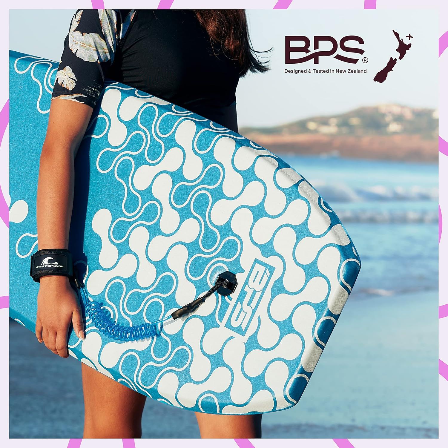 Own the Wave Bodyboard Leash &ndash; Premium Coil 4Ft Coiled Wrist Boogie Board Leashes with Plug - Bright Blue image number 3