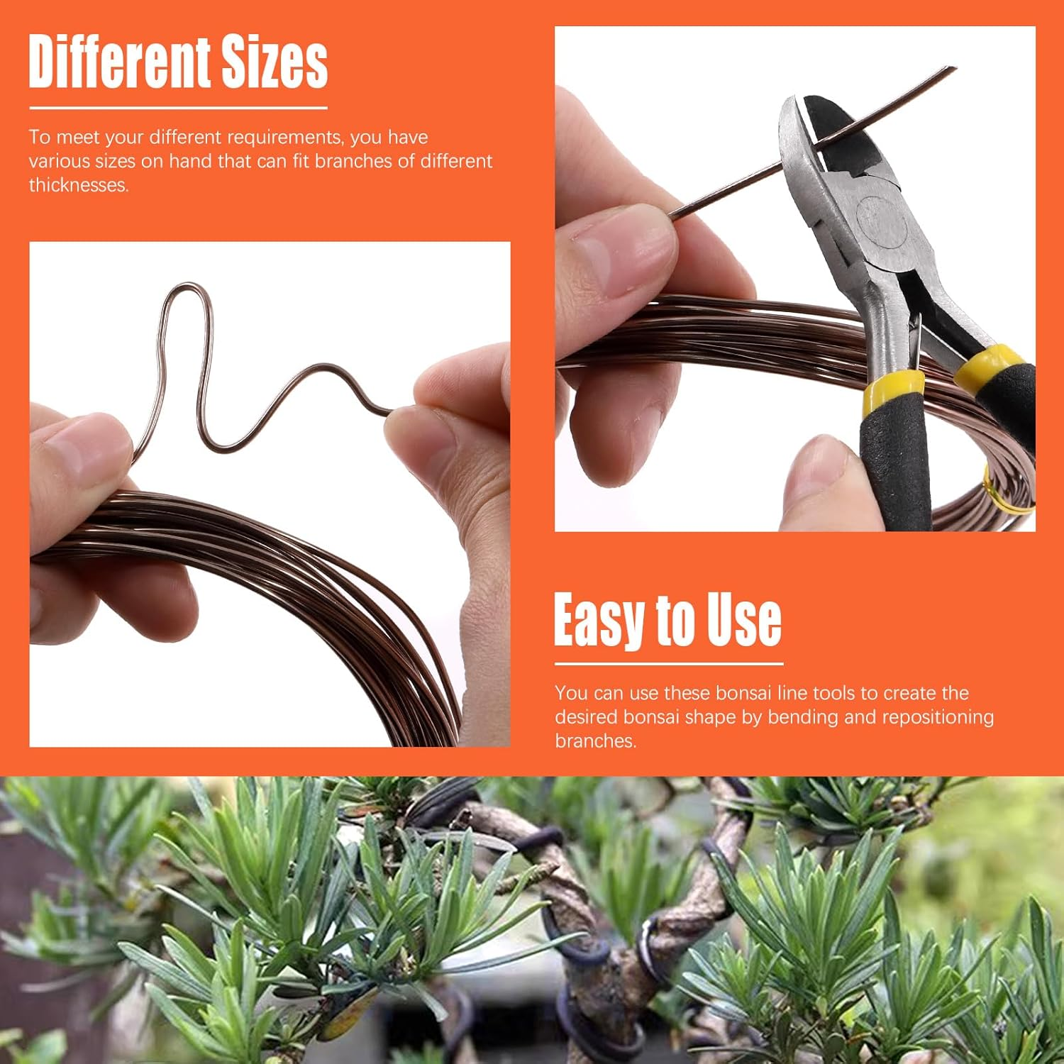 Tanstic 6Pcs Bonsai Training Wire Kit, 0.8Mm, 1Mm, 1.5Mm, 2Mm, 3Mm 82 Feet Total Aluminum Bonsai Wires with Wire Cutter for Bonsai Trees Indoor(16.4 Feet for Each Roll) image number 5