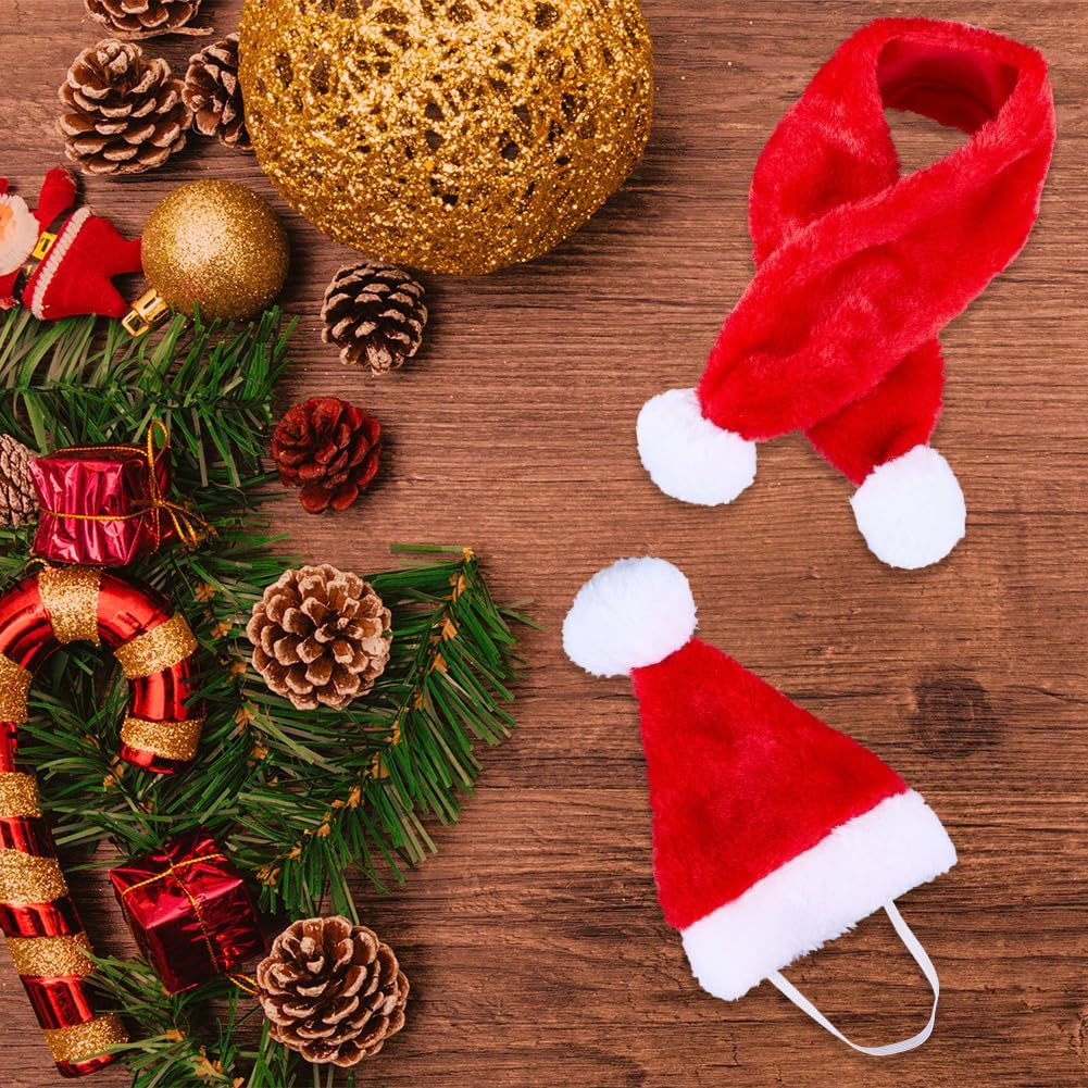 GORGECRAFT Santa Hat for Cats Red Polyester Christmas Pets Dogs Puppies Kittens Rabbit Doll Decoration Costume Small Hats Scarf Outfit Set for Winter Holidays Party Fancy Dress image number 3