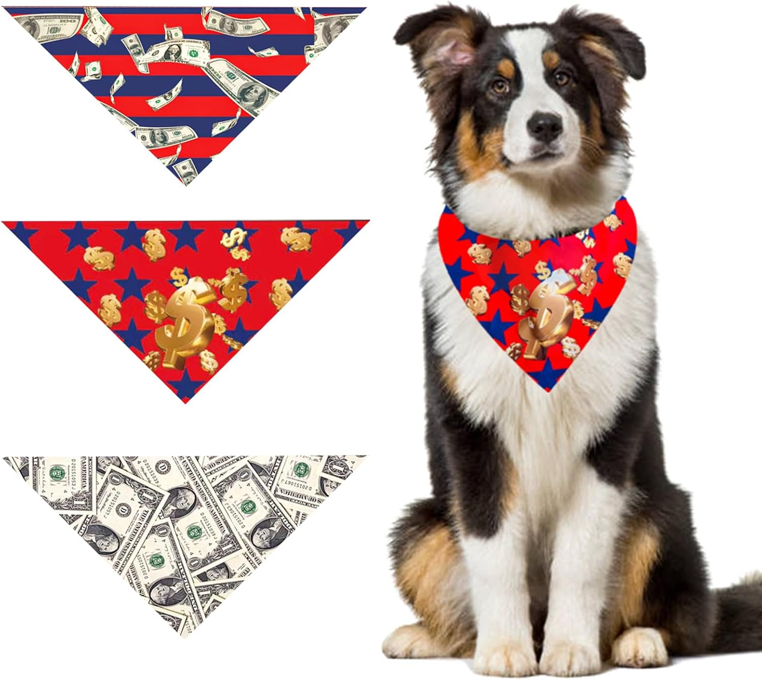 BSITSSS Pack of 3 Dog Bandanas, American Dollar Dog Bandana, Neckerchiefs, Dog Scarves, Dog Scarf Accessories for Dogs and Cats Birthday image number 6
