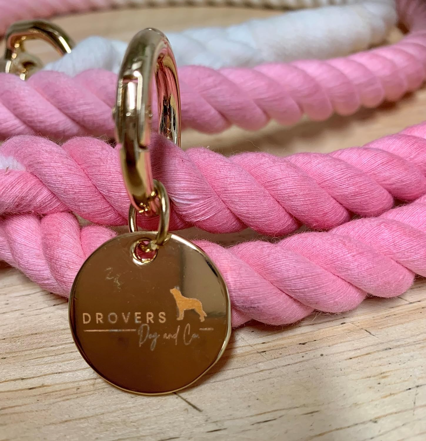 DROVERS Dog and Co Organic Cotton Rope Lead - Handmade - Organic Cotton - Brass Clip - Pink and White - Durable - 1.5 Mt image number 1