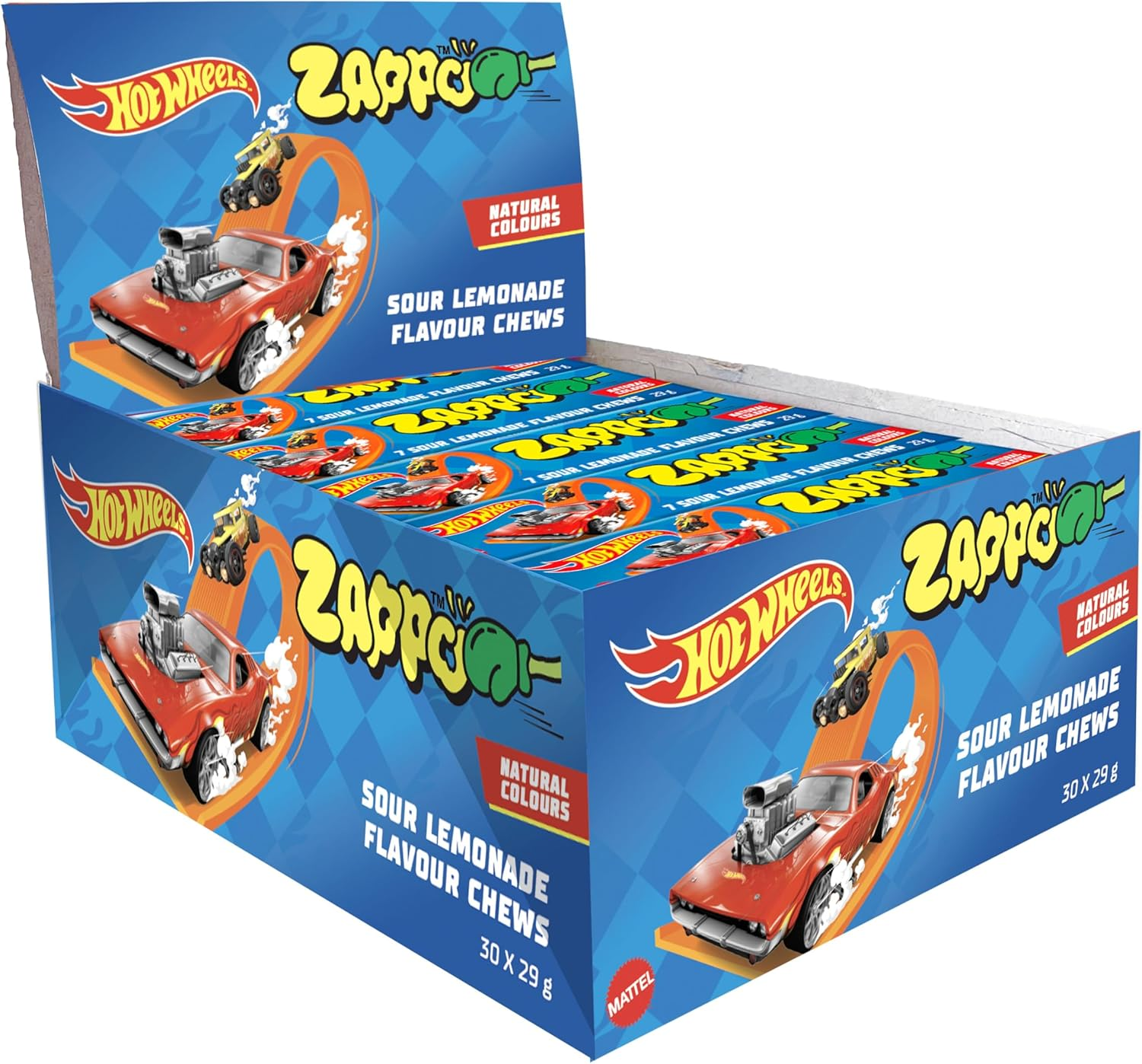 Zappo - Hot Wheels Sour Lemonade Flavour Chews - Lemon - 30 X 29 G - Halloween Trick-Or-Treat Lollies