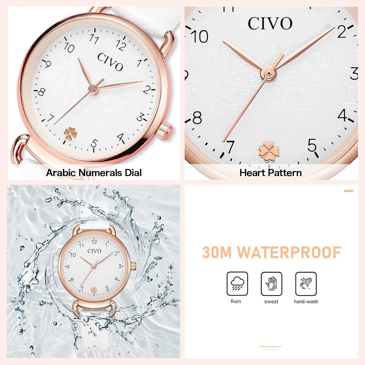 CIVO Ladies Watches for Women Leather: Easy to Read Analog Waterproof Wrist Watch Small - Dress Watch - A Pink image number 5