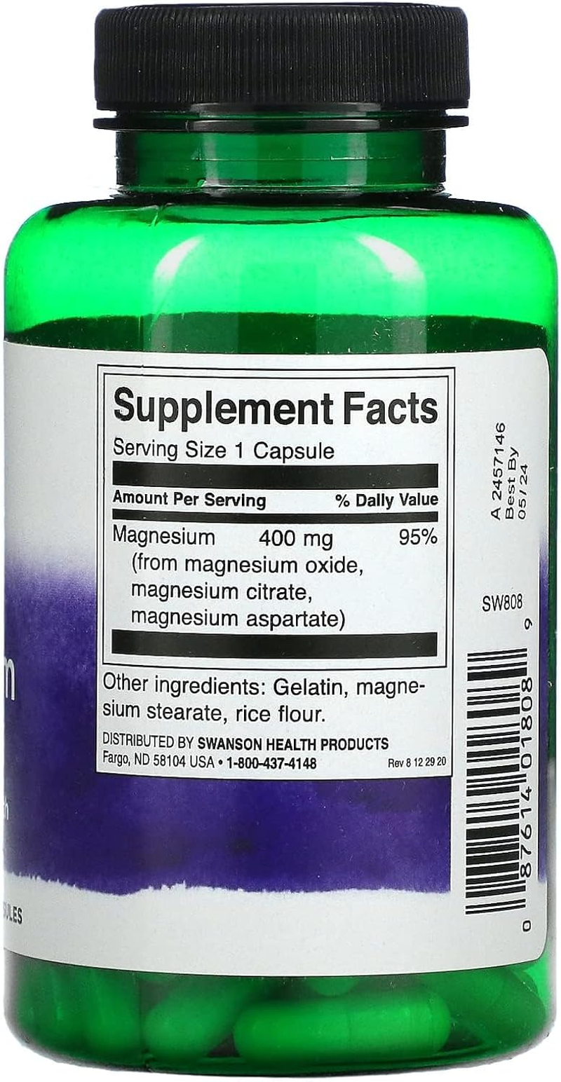 Swanson Triple Magnesium Complex 400 Mg 100 Capsules (1 Bottle)