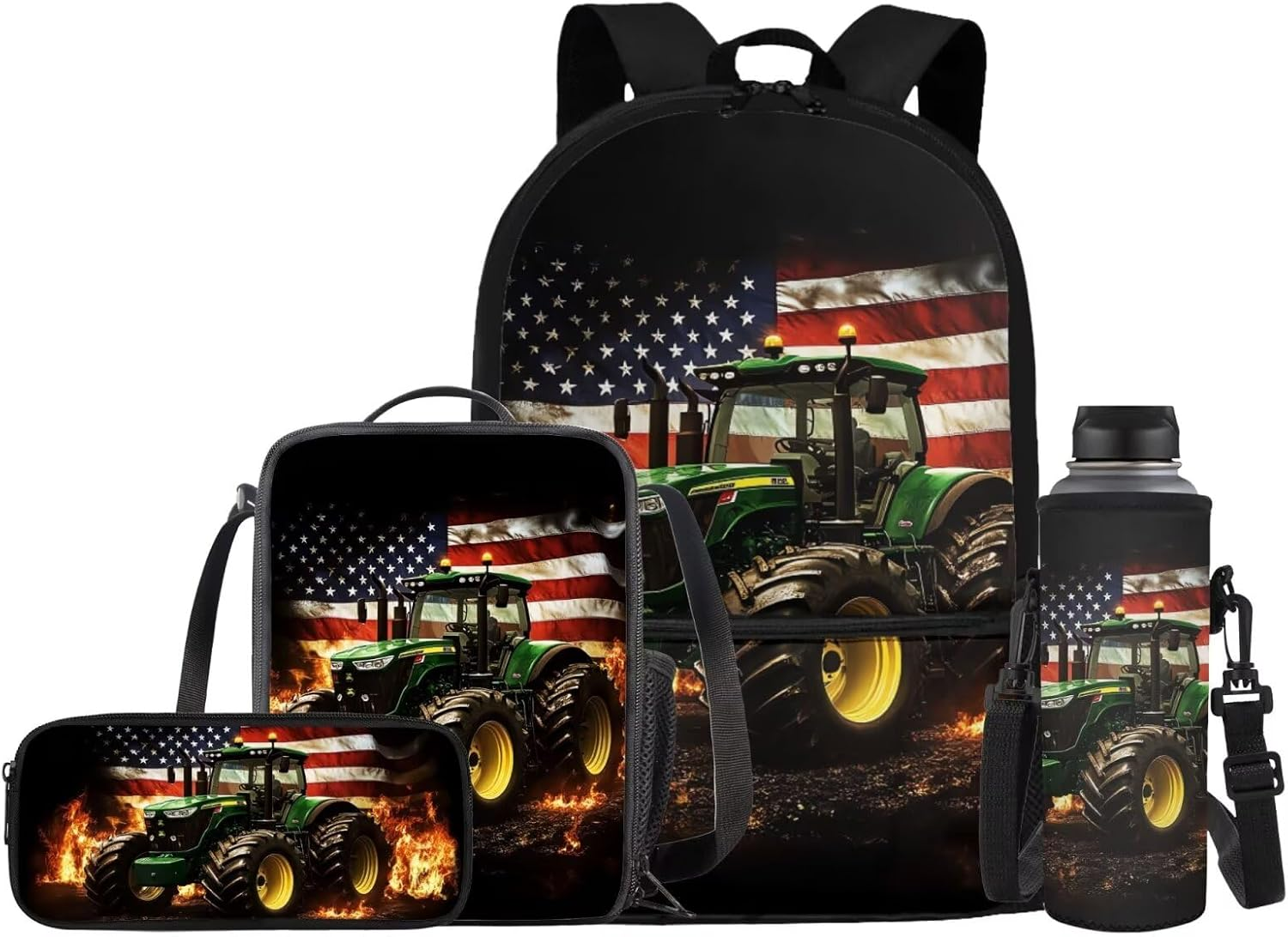 JEOCODY Kids Backpack Set 4 Piece School Bag with Lunch Bag Pencil Case Water Bottle Holder for Boys and Girls, Cute Galaxy Dragon Printed