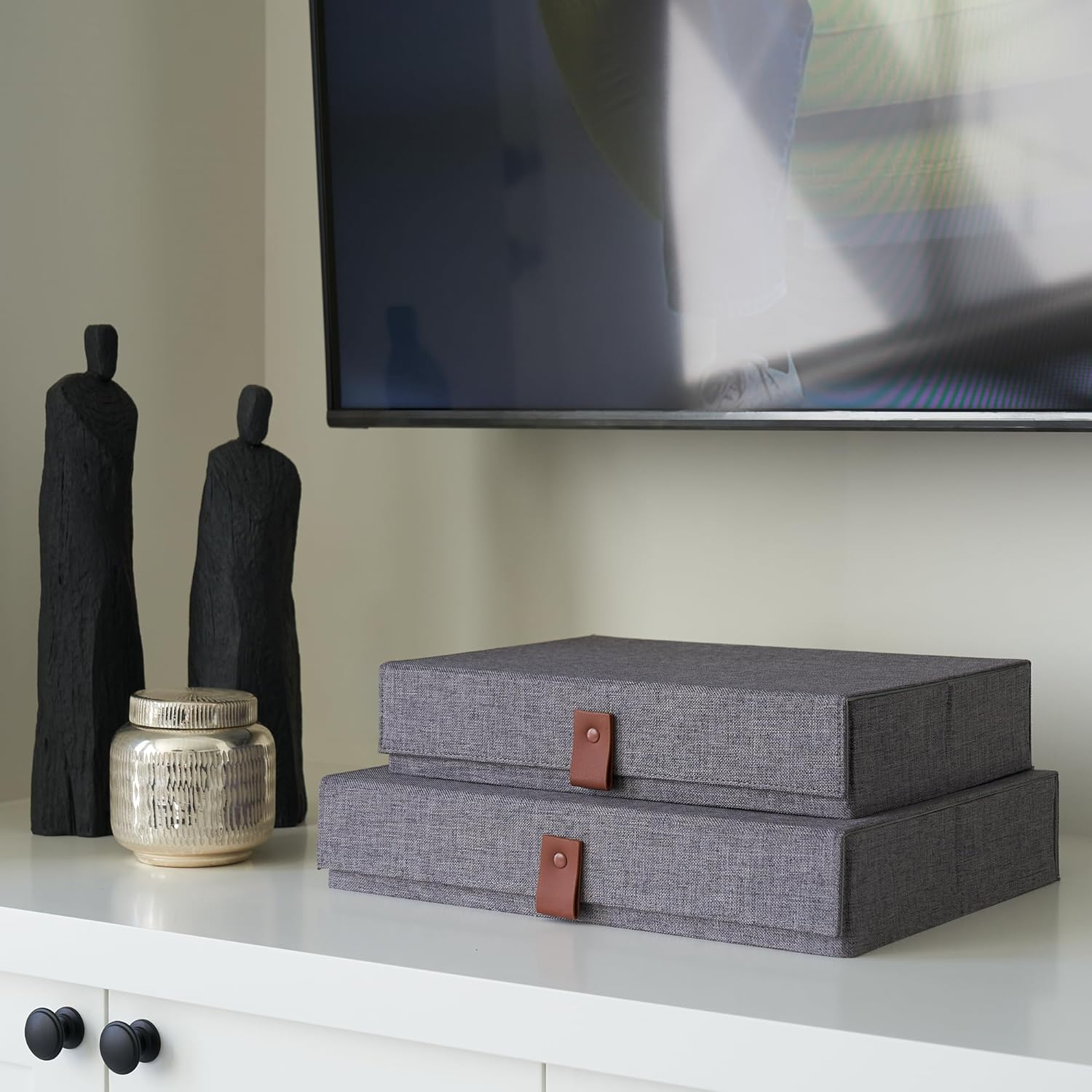 Decorative Photo Storage Boxes with Lids - Set of 2 Beautiful Linen Organizers Are Perfect to Safely Store Your Pictures, Documents, Scrapbooking Supplies, Keepsakes and Other Memories in Style image number 6