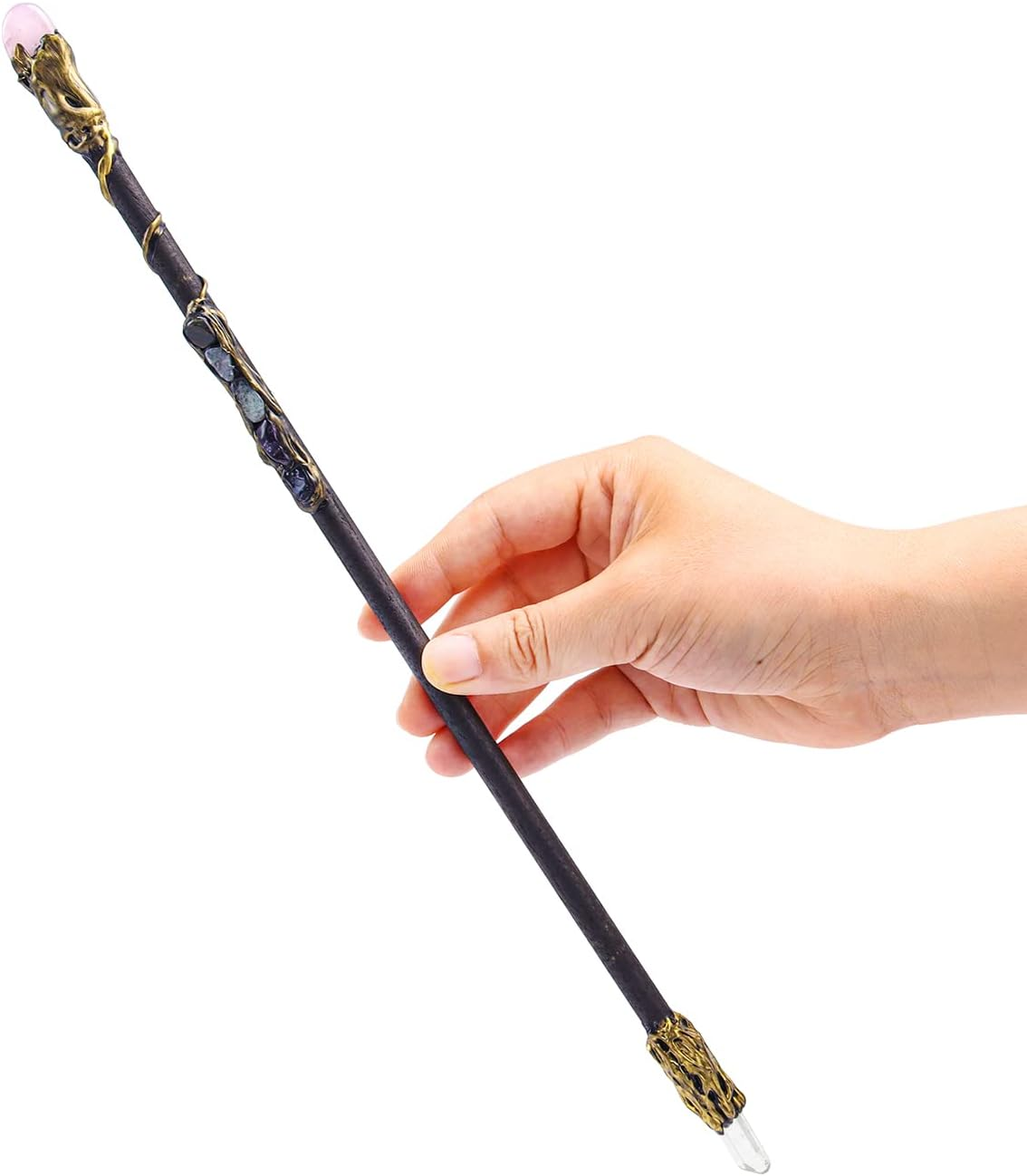 Fine Handcrafted Crystal Magic Wand with Green Aventurine and White Crystal Gemstones - Cosplay Magic Wand for Witches and Wizards