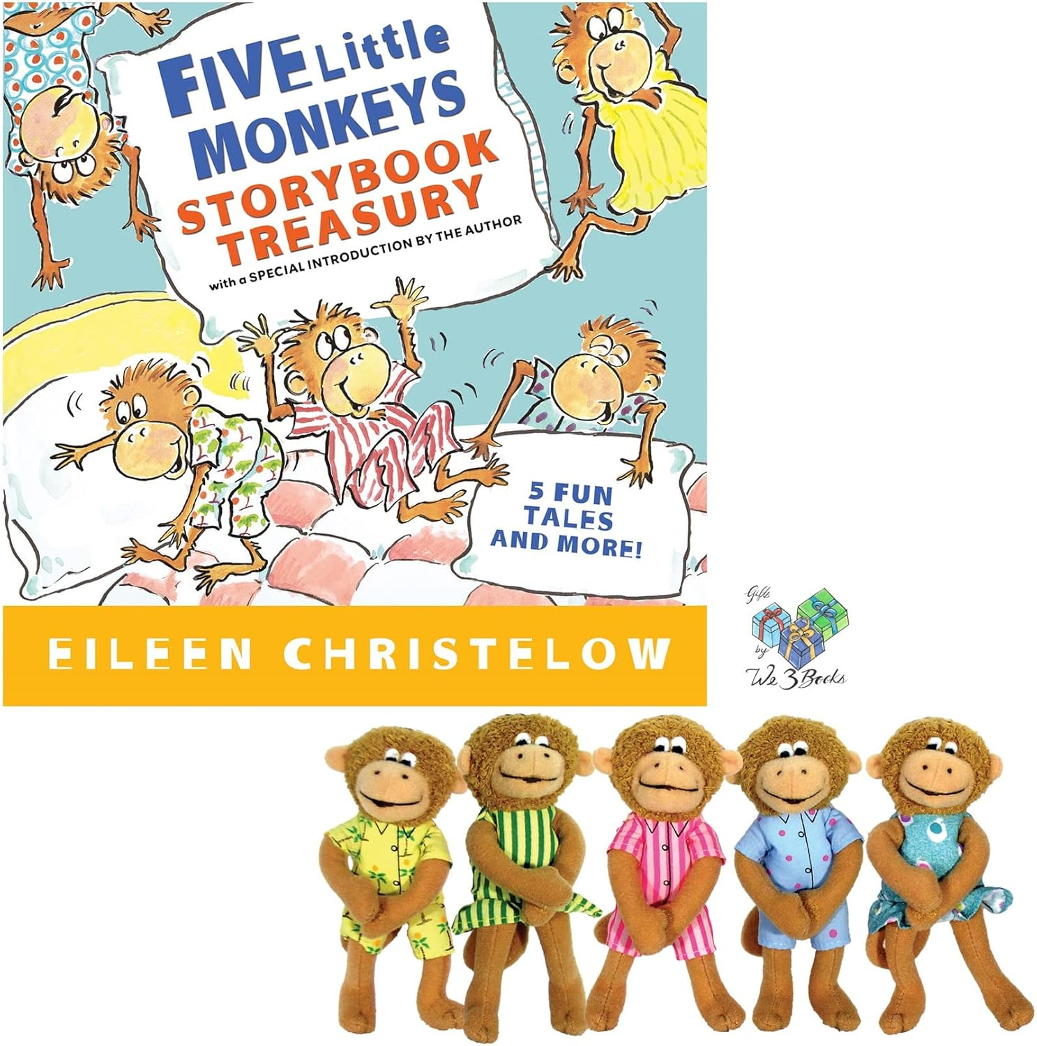 Merrymakers Five Little Monkeys Finger Puppet Playset; 5 Stories: Five Little Monkeys Jumping on a Bed, Bake a Cake, Sitting in a Tree, with Nothing to Do, Wash the Car; Activities & Book Bag Gift Set image number 2