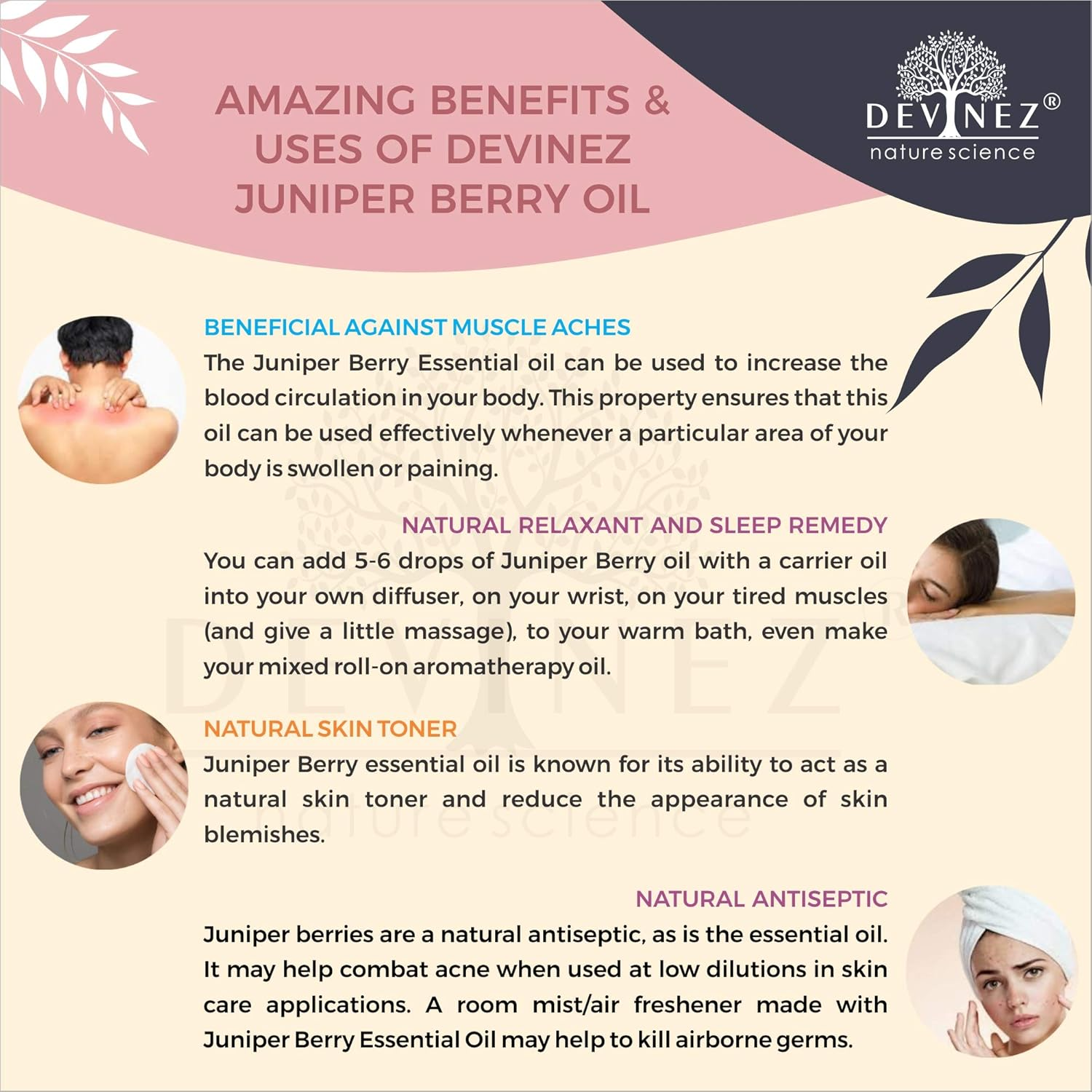 Devinez Juniper Berry Essential Oil 30Ml - Pure, Natural, Undiluted & Therapeutic Grade for Skin Care, Scars, Acne, anti Aging, Natural Skin Toner, Natural Antiseptic, Improves Hair and Scalp Health image number 3