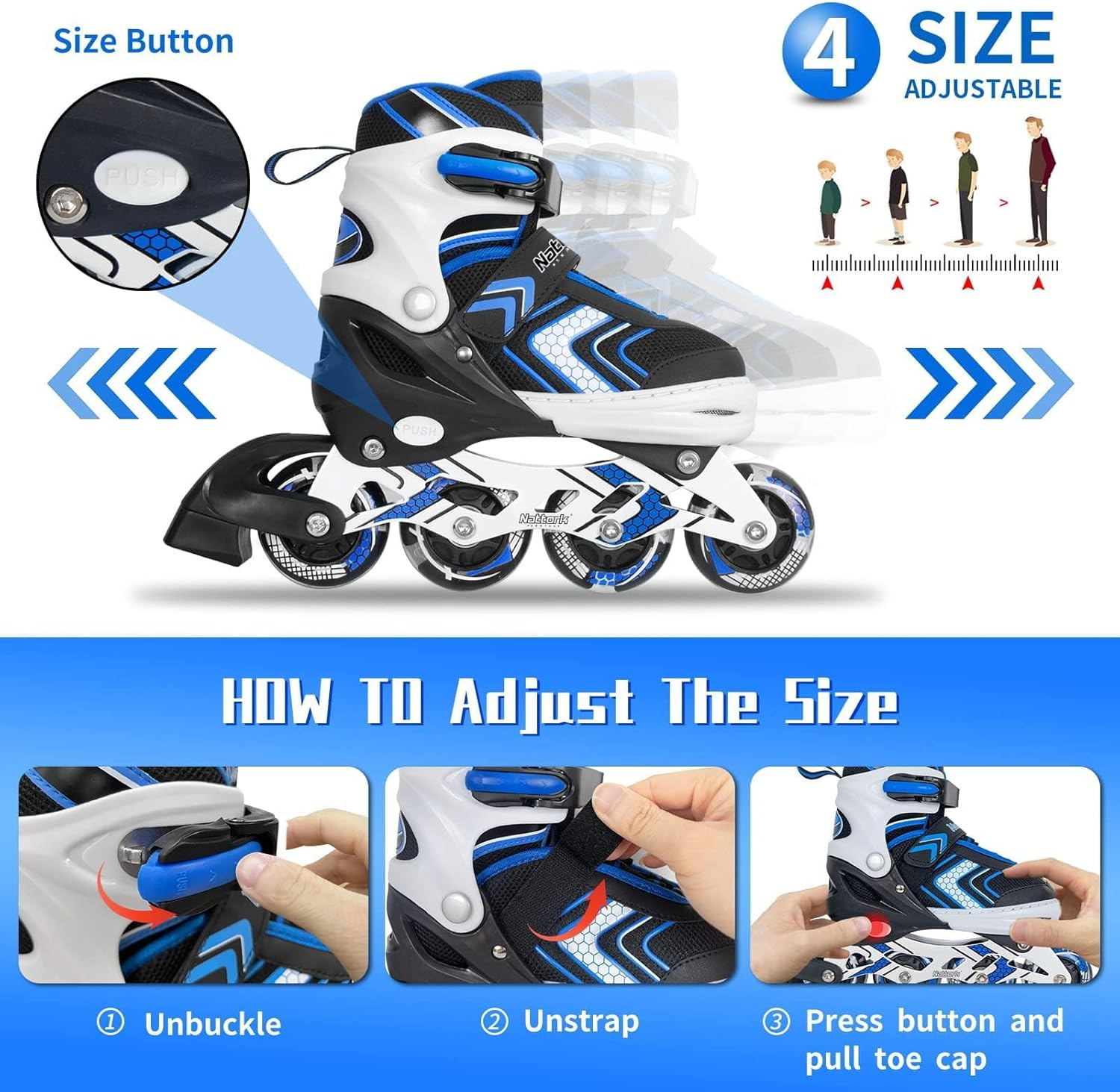 Nattork Inline Skates for Girls and Boys with Full Light up Wheels, Adjustable Beginner Roller Skates for Kids Youth image number 6