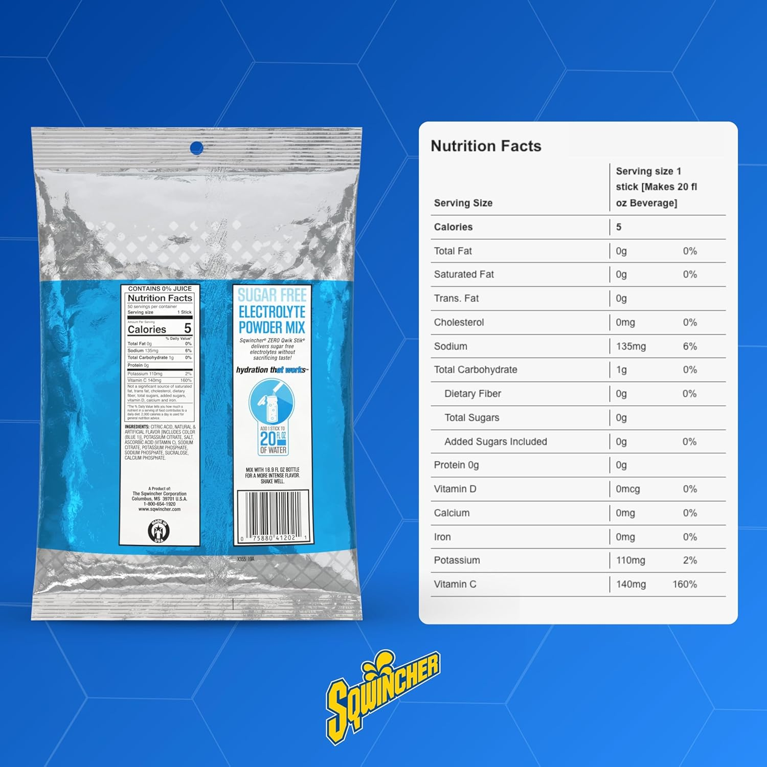 Sqwincher ZERO Qwik Stik - Sugar Free Electrolyte Powdered Beverage Mix, Mixed Berry (Pack of 50) image number 5