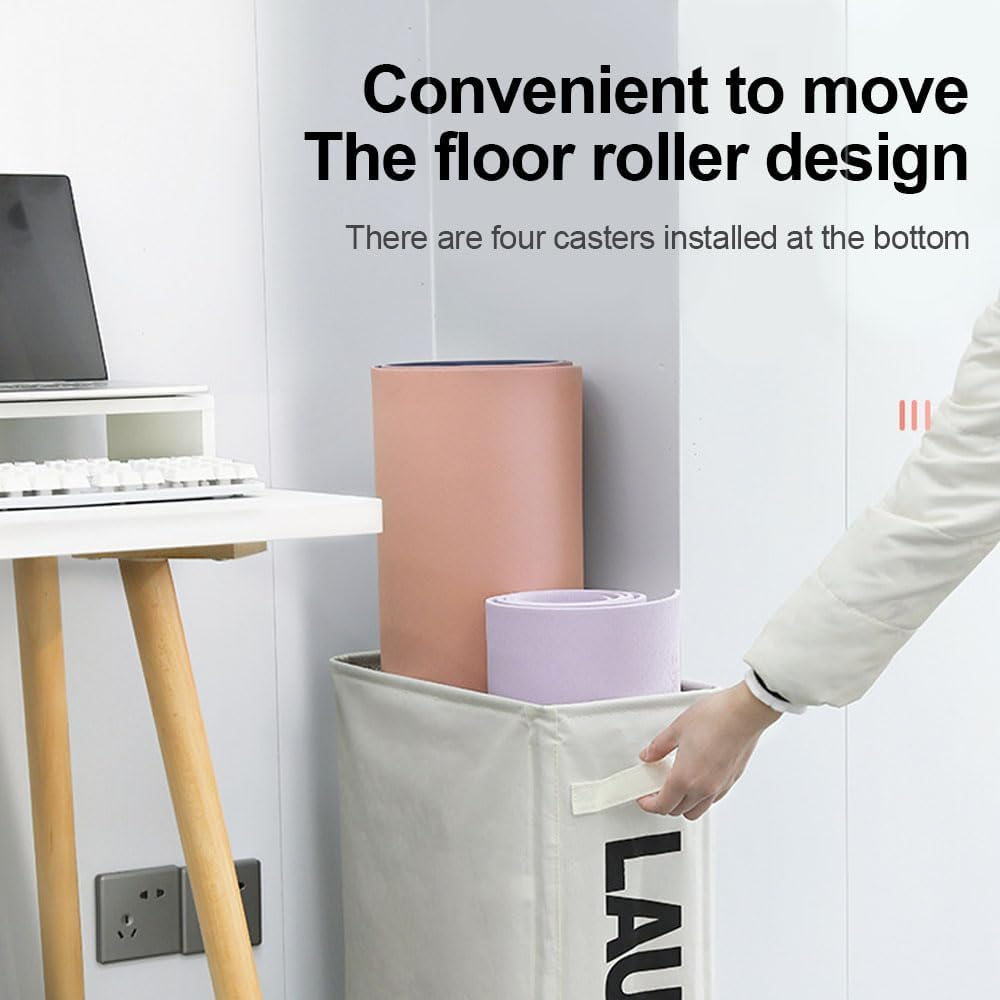 Laundry Basket with Wheels, Slim Laundry Baskets with Wheels, Rolling Laundry Baskets, Oxford Cloth Laundry Hamper, Collapsible Laundry Cloth Hamper Sorter Basket Bin (3Pcs) image number 3