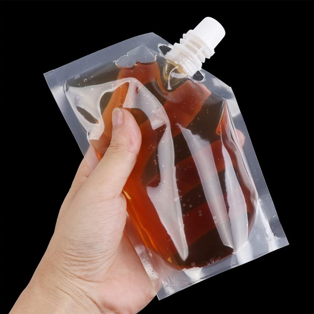 10Pcs 500ML Clear Plastic Spout Flask Bladder Bags Pouch Leak Proof Cap Party image number 3