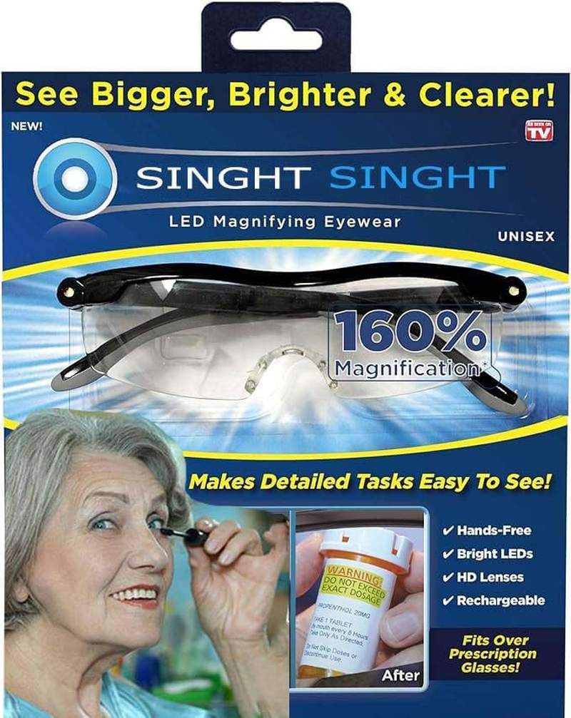 Str-Mighty Sight Led Magnifying Eyewear,Rechargeable Head Magnifier Glasses, Anti-Blue Light 160% Magnification with Dual LED Lights, Hands Free Magnifying Eyeglass for Reading, Close Work and Craft image number 1