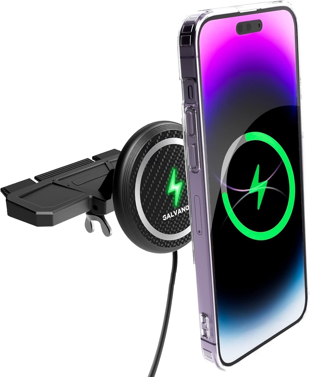 GALVANOX Wireless Charging Car CD Slot Phone Holder - Magnetic Mount Charger with Secure Cd-Player Attachment - Compatible with Magsafe, Black image number 3