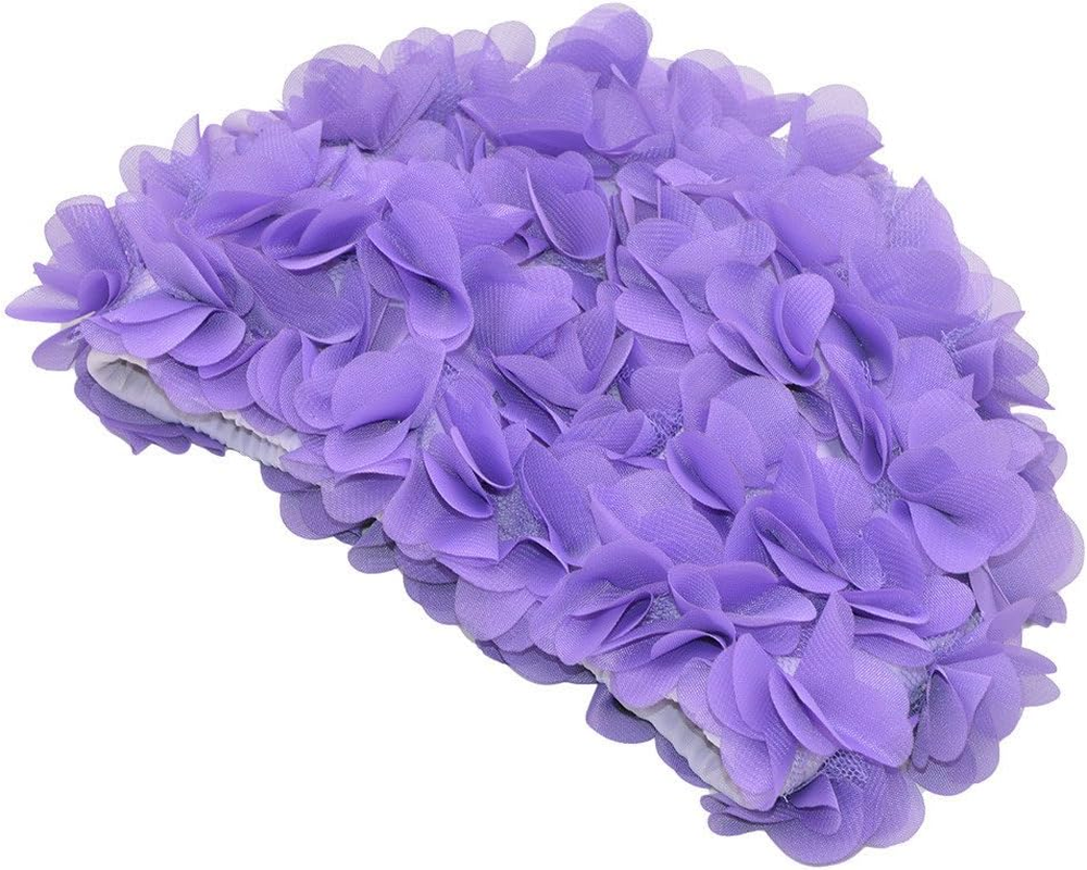 Lace Vintage Swim Cap Floral Petal Retro Style Bathing Caps for Women Rose - Black image number 3