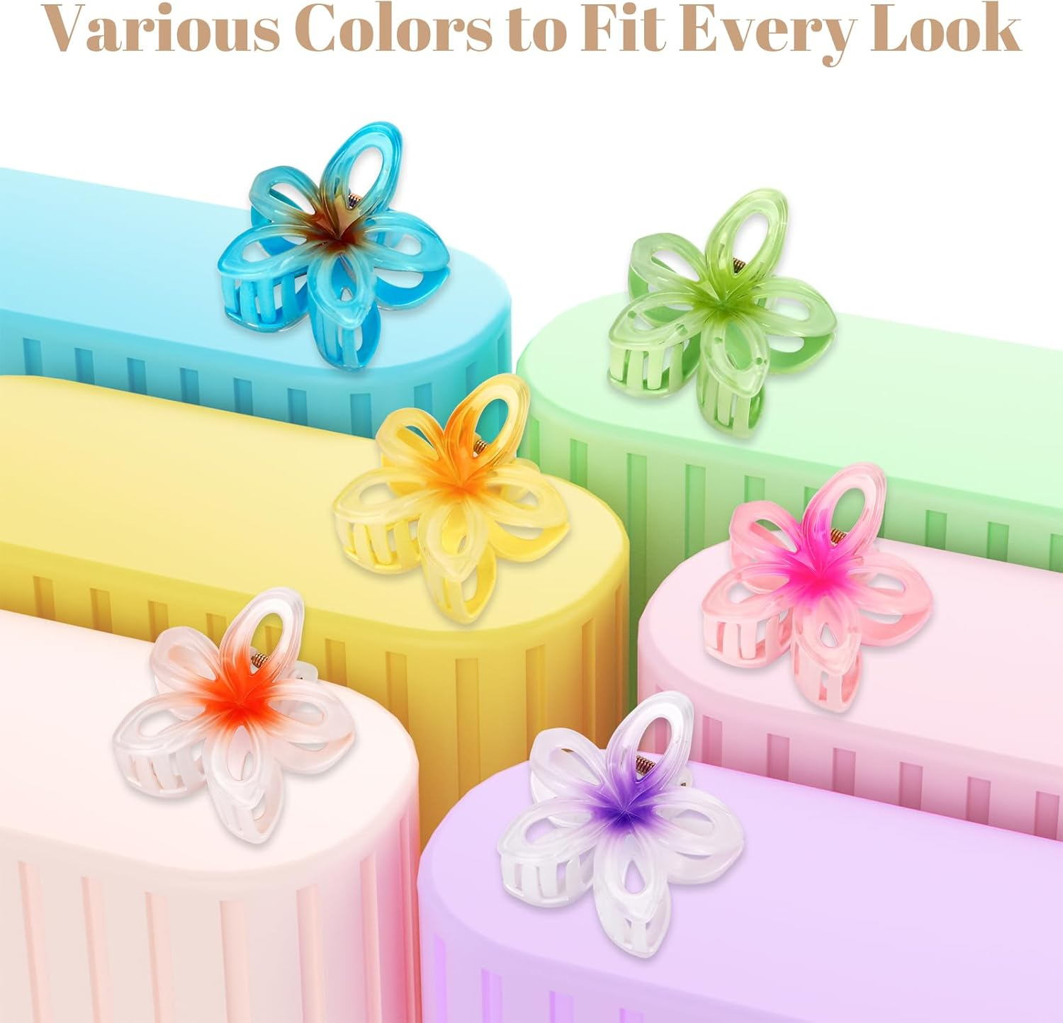 Euqvunn Flower Hair Clips 6Pcs, Hair Claw Clips Flower Claw Clips for Thick Hair, Hawaiian Flower Clips for Hair Non-Slip, Plumeria Hair Accessories Hairstyle Gifts for Women and Girl image number 4