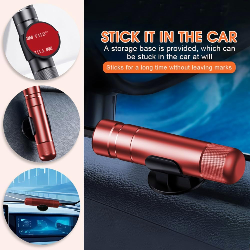 2PCS Car Glass Breaker with Seatbelt Cutter, Portable 2-In-1 Safe Hammer Car Window Breaker under Water, Functional Auto Glass Breaker, Emergency Window Breaking Tool Car Escape Tools (Red) image number 2