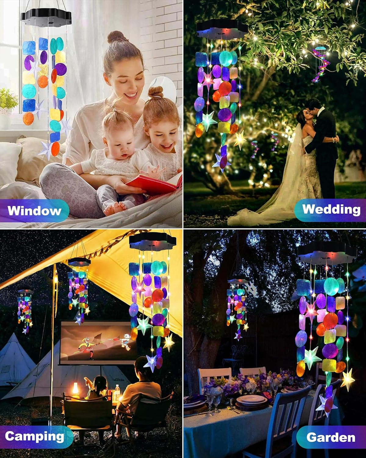 Toodour Solar Decorative Lights Outdoor, Colorful Shells Lights Gifts for Mom Grandma Women Wife Girls, Solar Wind Chimes outside Decorative Mobile Lights for Holiday Garden Porch Yard Window Decor image number 5