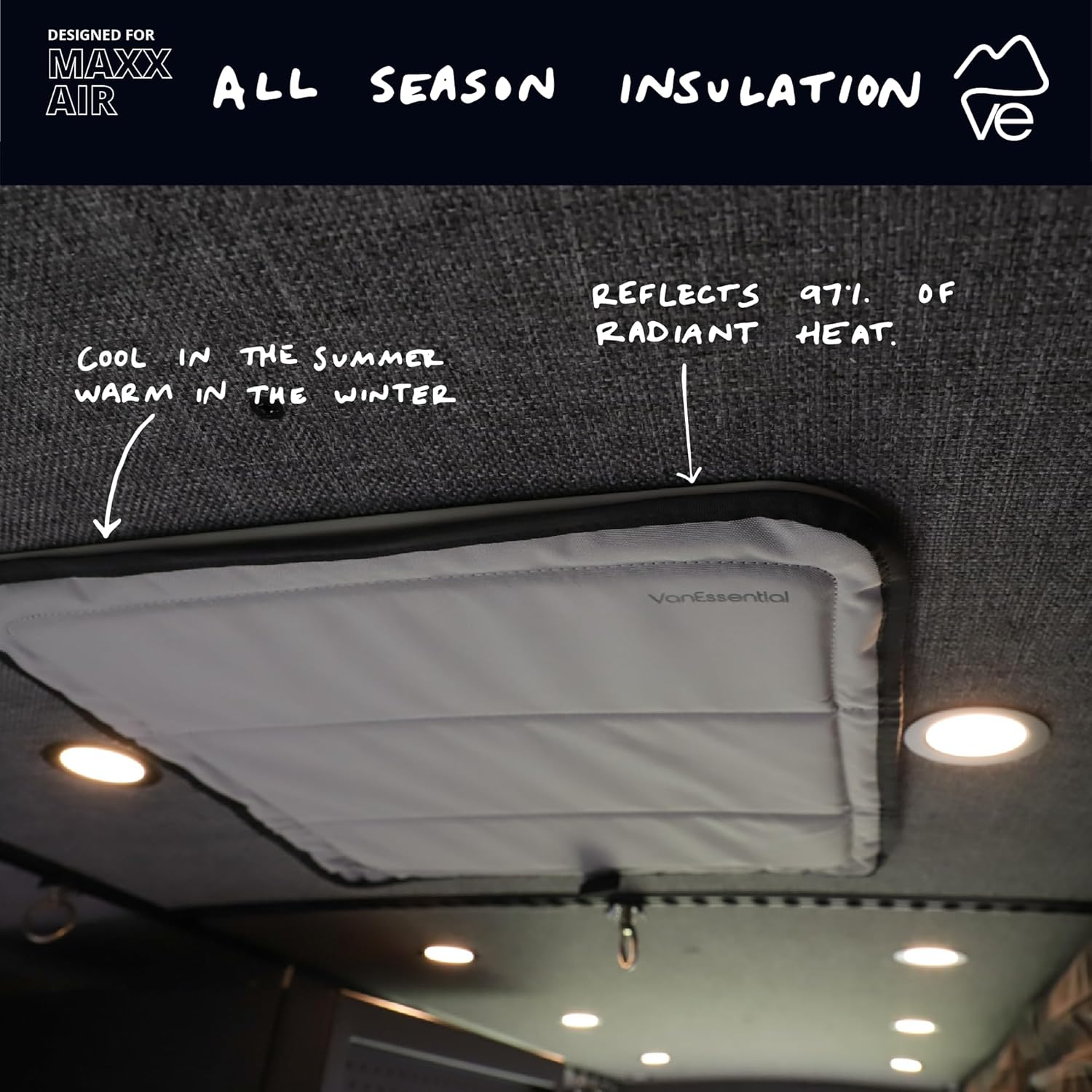 Vanessential Magnetic Insulated Roof Vent Sun Cover for Maxxair Fan, Fantastic Fan 16.5" X 16.5" (Charcoal Gray) image number 6