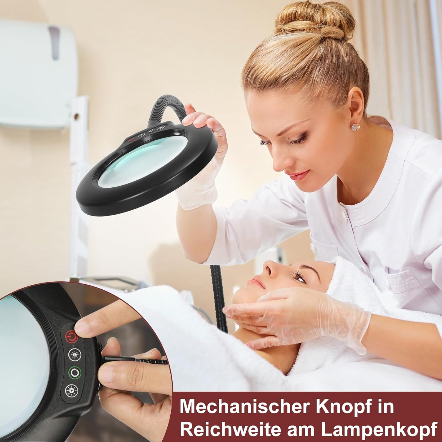 Veemagni 10X Floor Lamp with Magnifying Glass, 3 in 1 LED Magnifying Lamp, Flexible 24 Inch Gooseneck Floor Lamp, 5 Colour Modes Continuous Dimming, Floor Lamp on Stand for Reading Painting image number 1