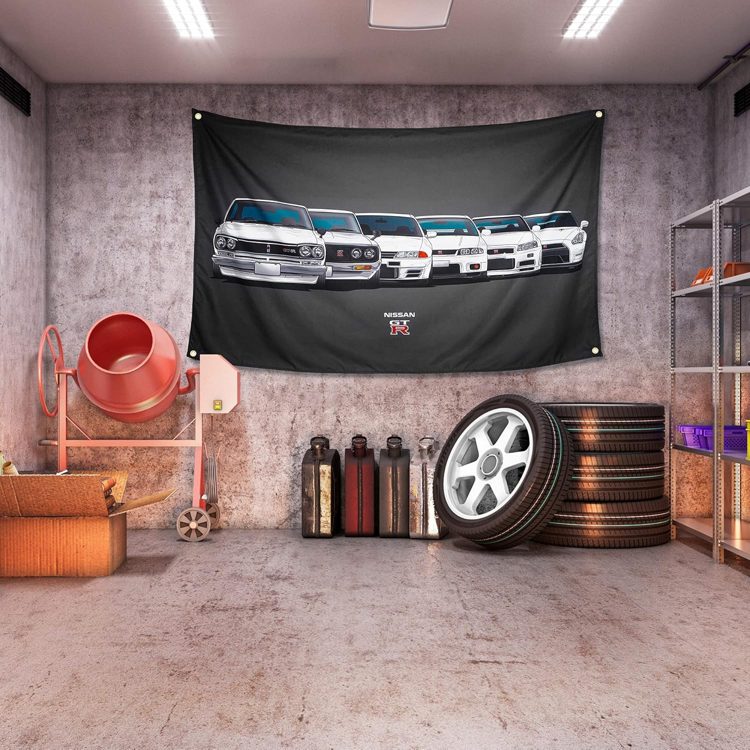 WHGJ Car Flag 3X5 Ft for GTR JDM Fans Huge Garage Heavy Duty 200D Polyester Wall Tapestry Poster Decor - Blue image number 2